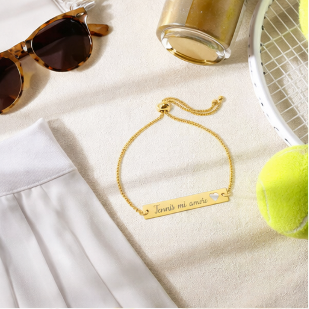 Adjustable Heart Cutout Engraveable Bar Bracelet — Tennis mi amore