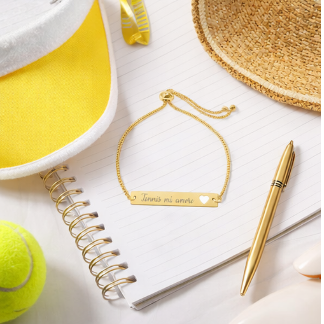 Adjustable Heart Cutout Engraveable Bar Bracelet — Tennis mi amore