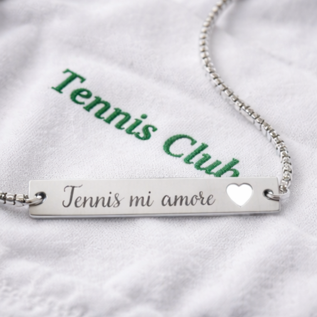 Adjustable Heart Cutout Engraveable Bar Bracelet — Tennis mi amore