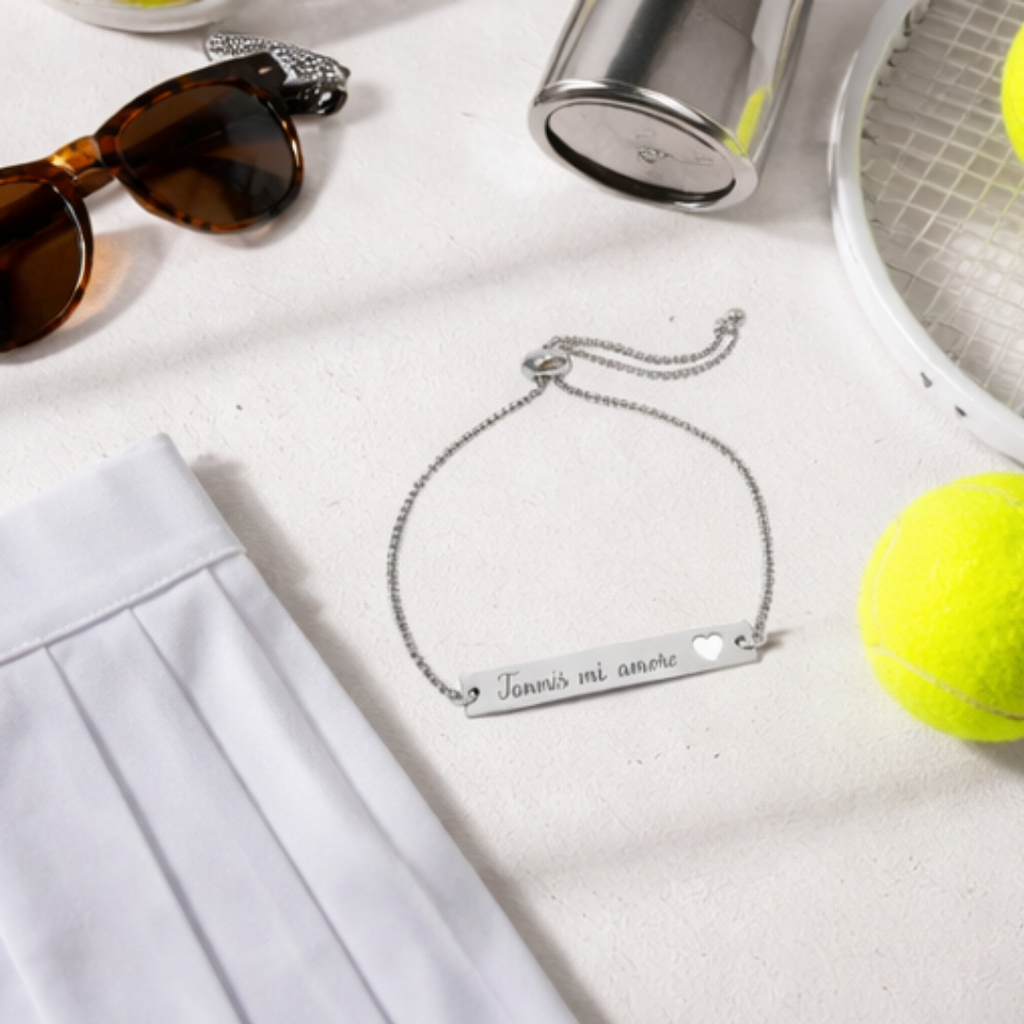 Adjustable Heart Cutout Engraveable Bar Bracelet — Tennis mi amore