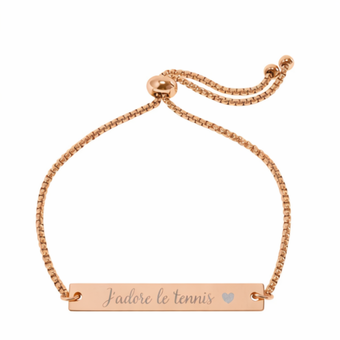 Engraved Adjustable Bar Bracelet — J'adore le tennis/heart