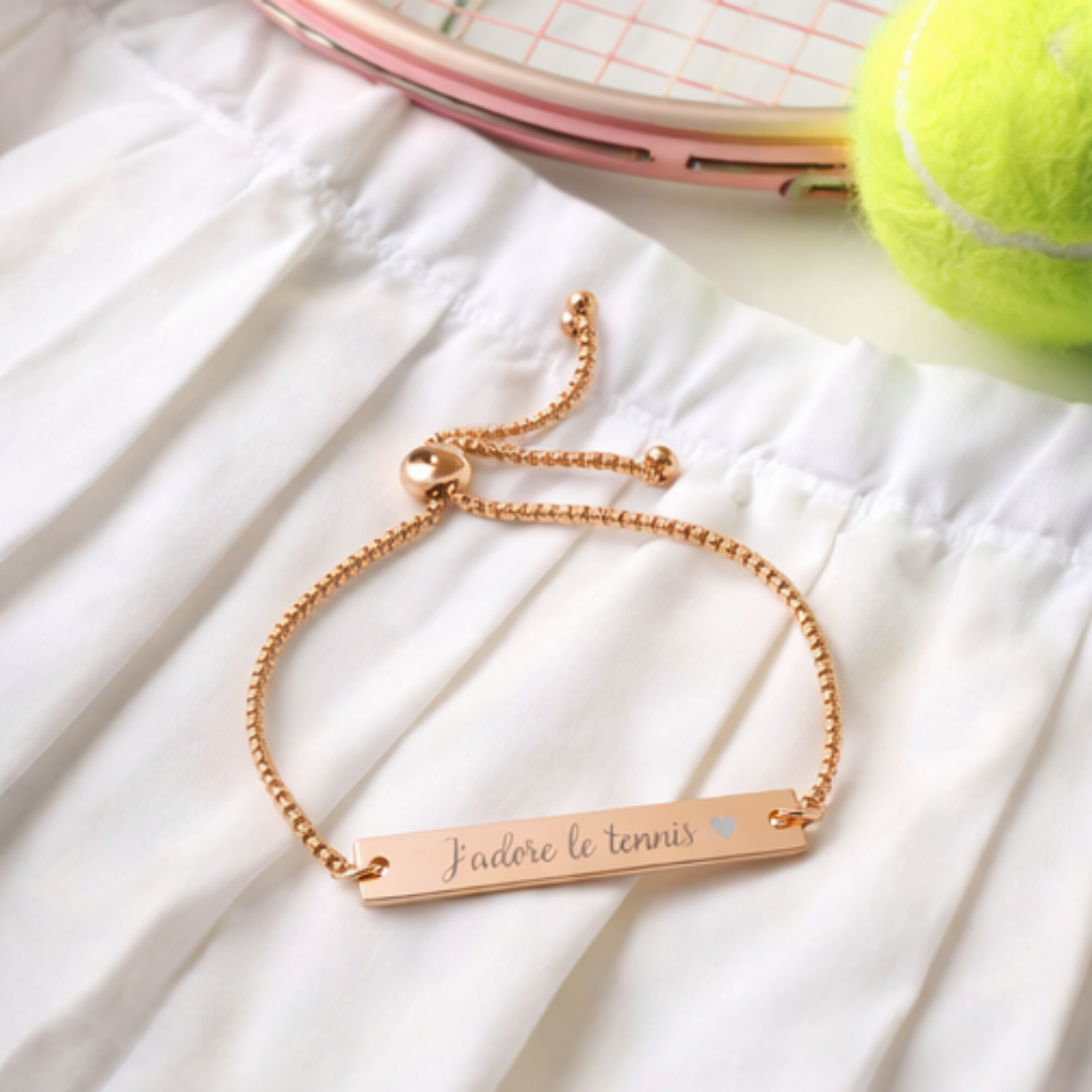 Engraved Adjustable Bar Bracelet — J'adore le tennis/heart