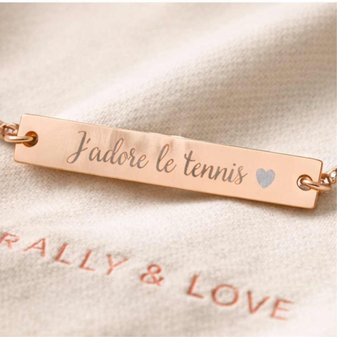 Engraved Adjustable Bar Bracelet — J'adore le tennis/heart