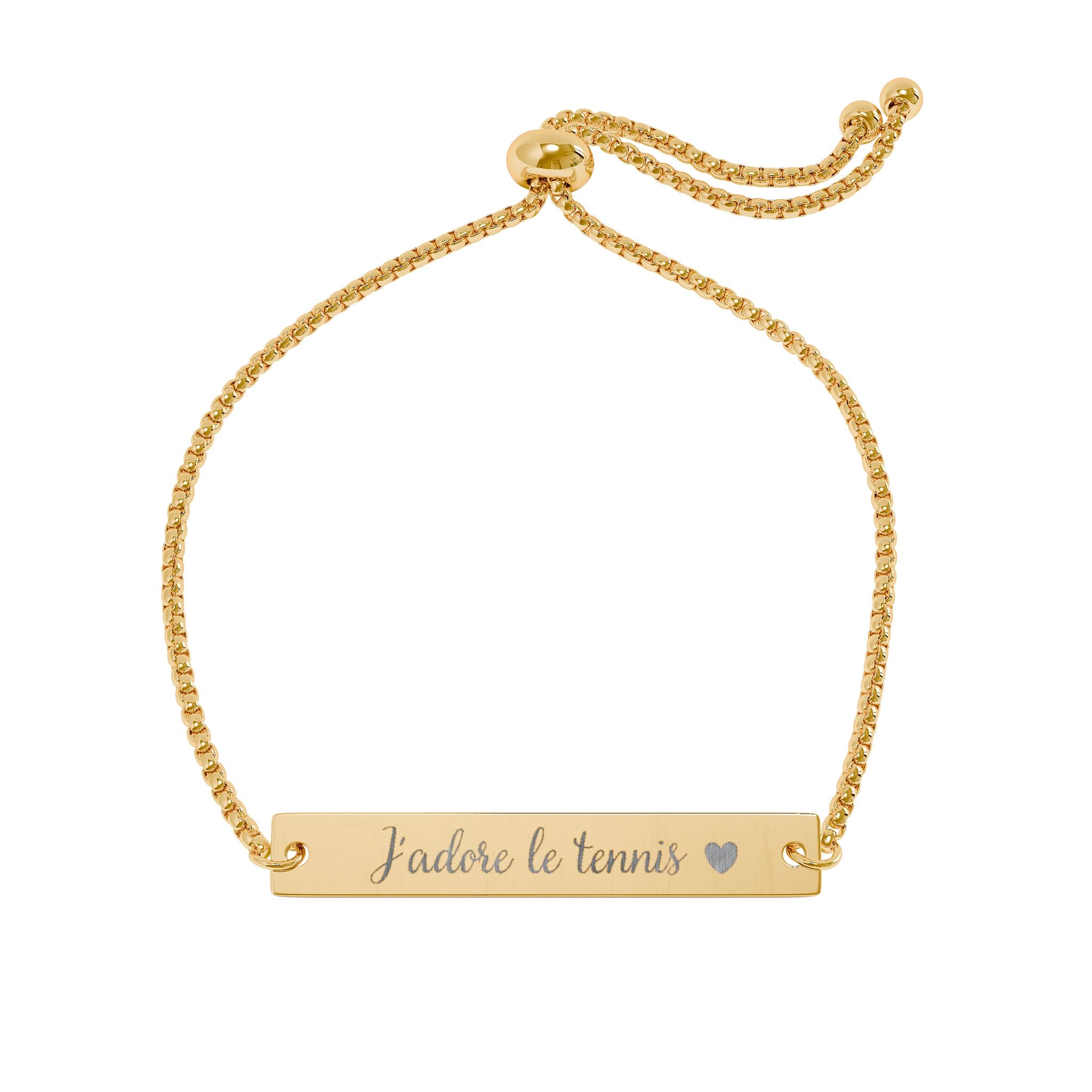 Engraved Adjustable Bar Bracelet — J'adore le tennis/heart