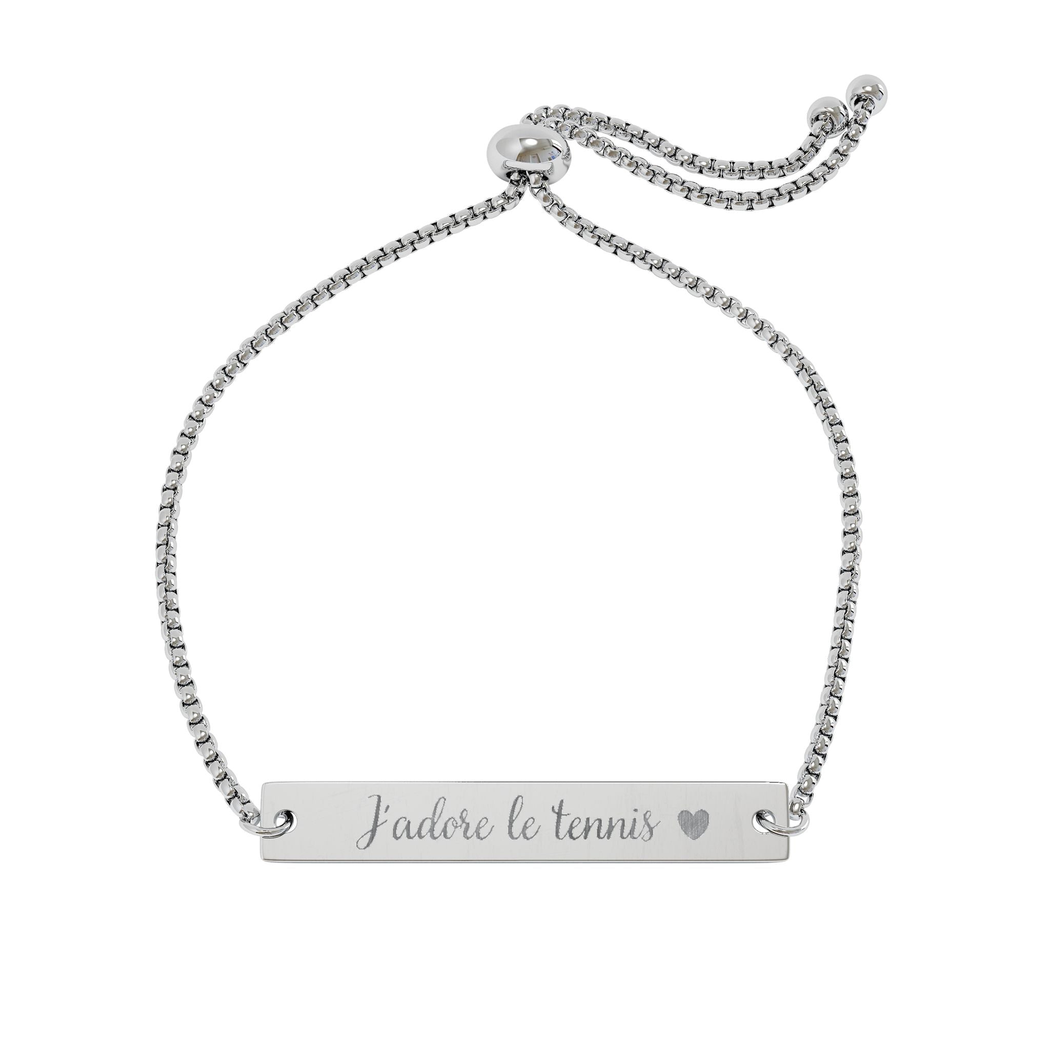 Engraved Adjustable Bar Bracelet — J'adore le tennis/heart
