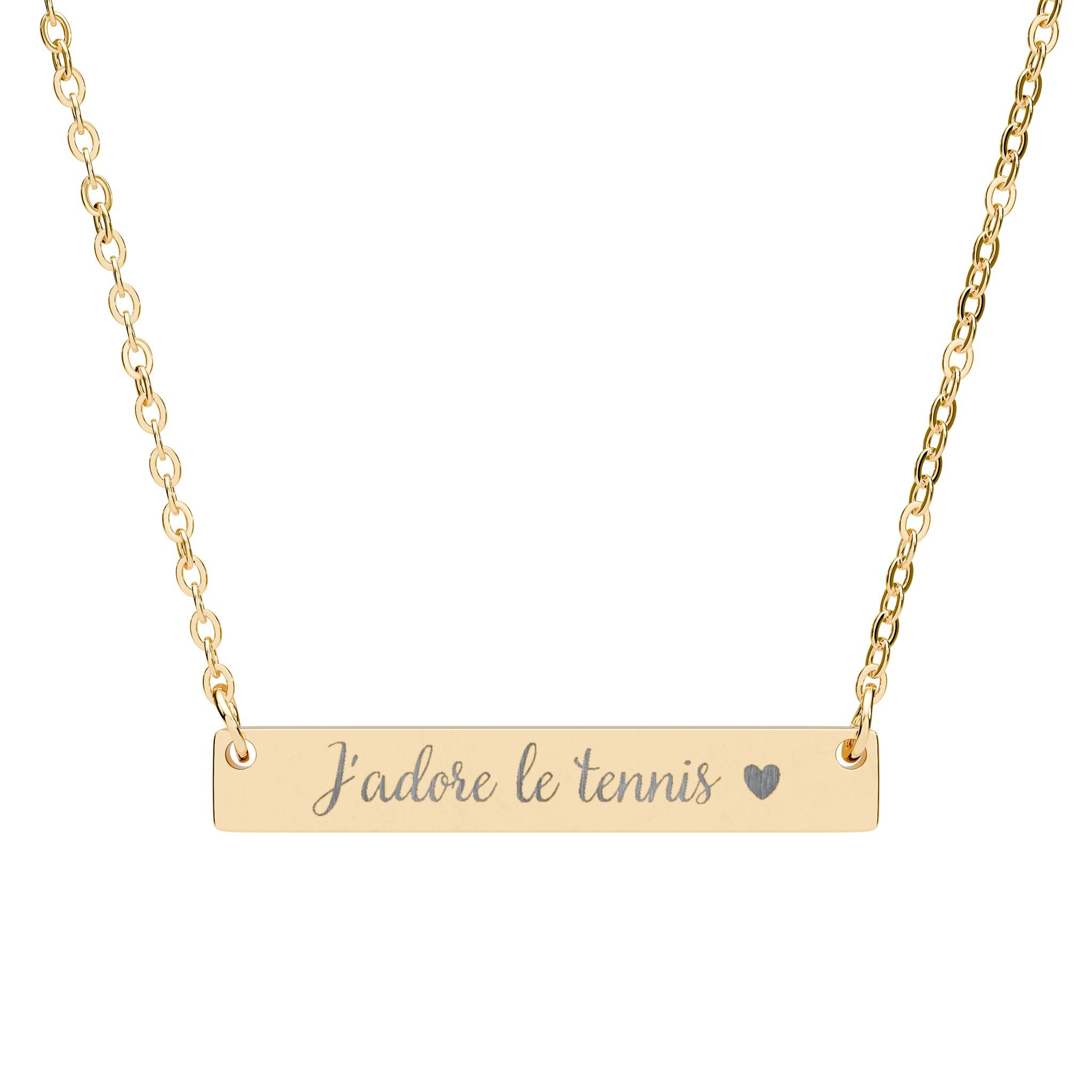 Engraved Horizontal Bar Necklace — J'adore le tennis/heart