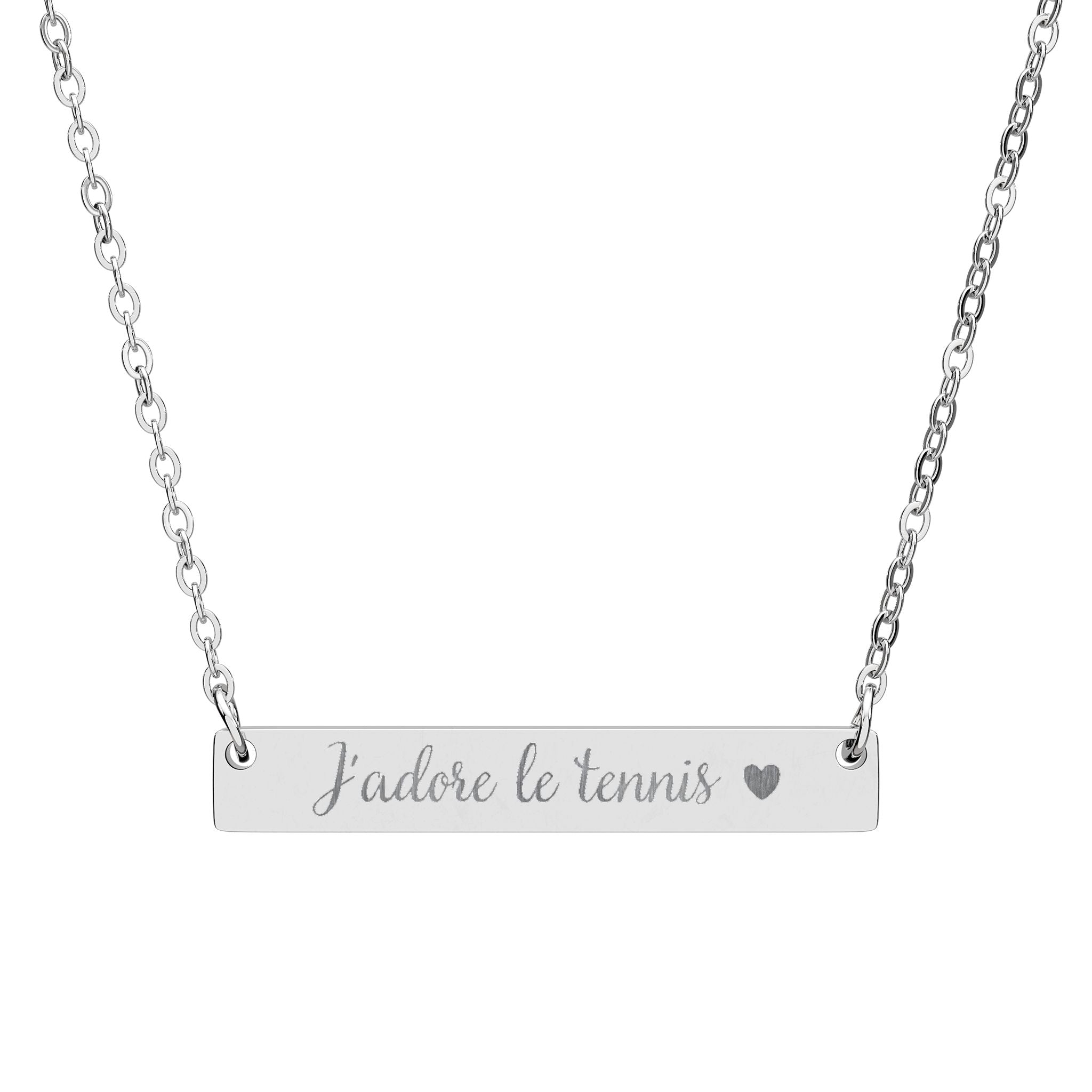 Engraved Horizontal Bar Necklace — J'adore le tennis/heart