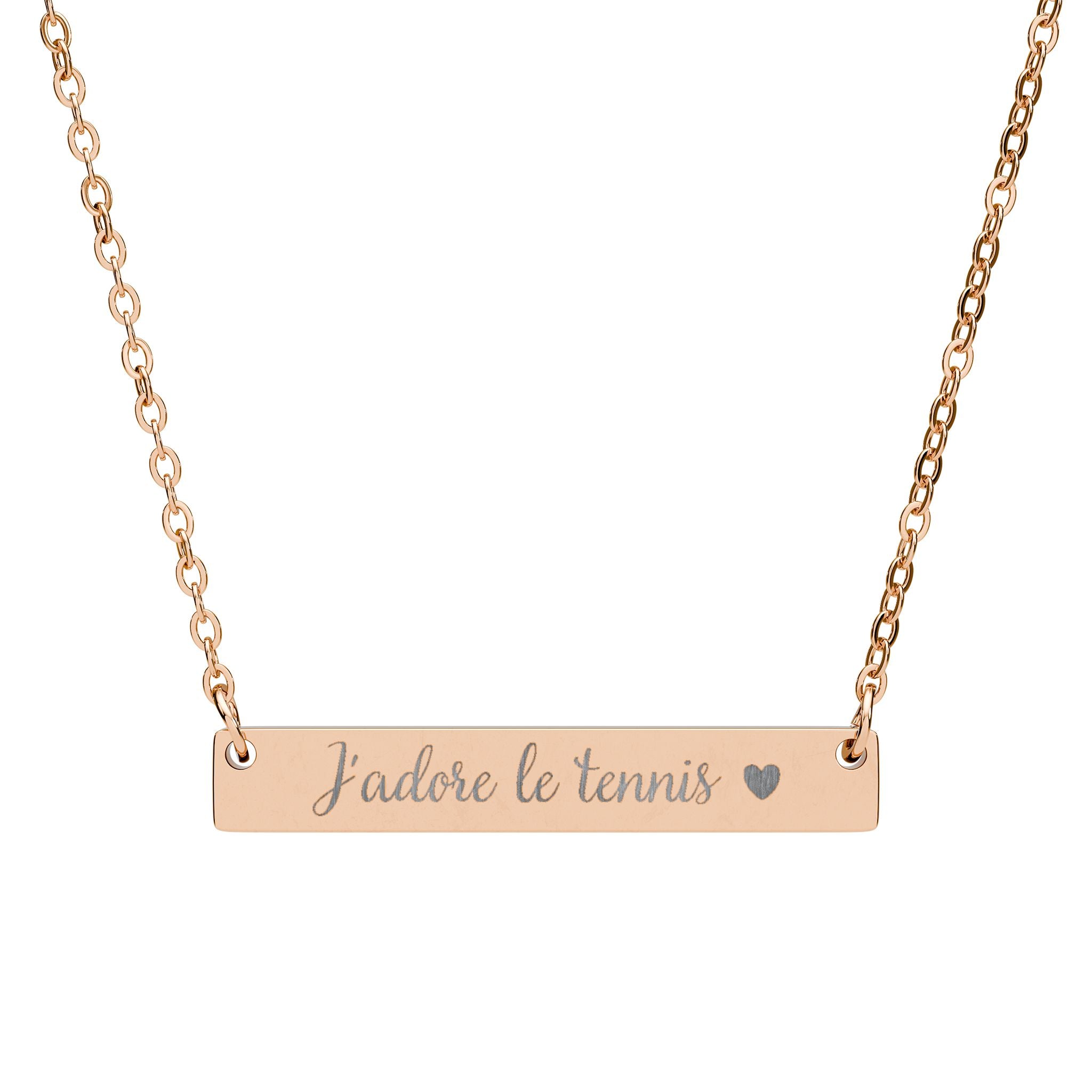 Engraved Horizontal Bar Necklace — J'adore le tennis/heart