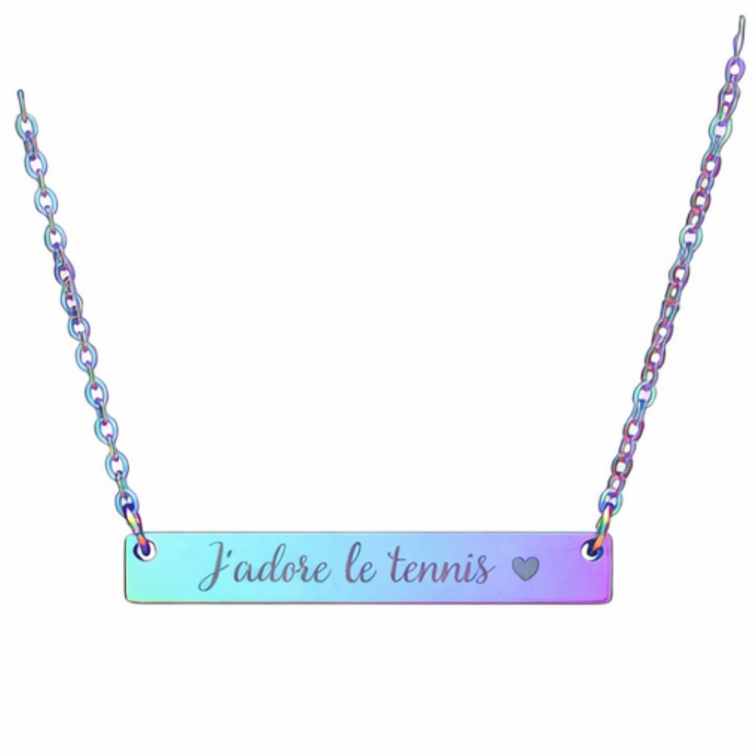 Engraved Horizontal Bar Necklace — J'adore le tennis/heart
