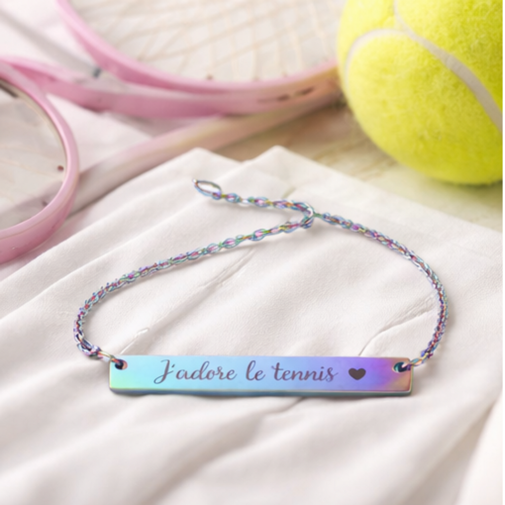 Engraved Horizontal Bar Necklace — J'adore le tennis/heart
