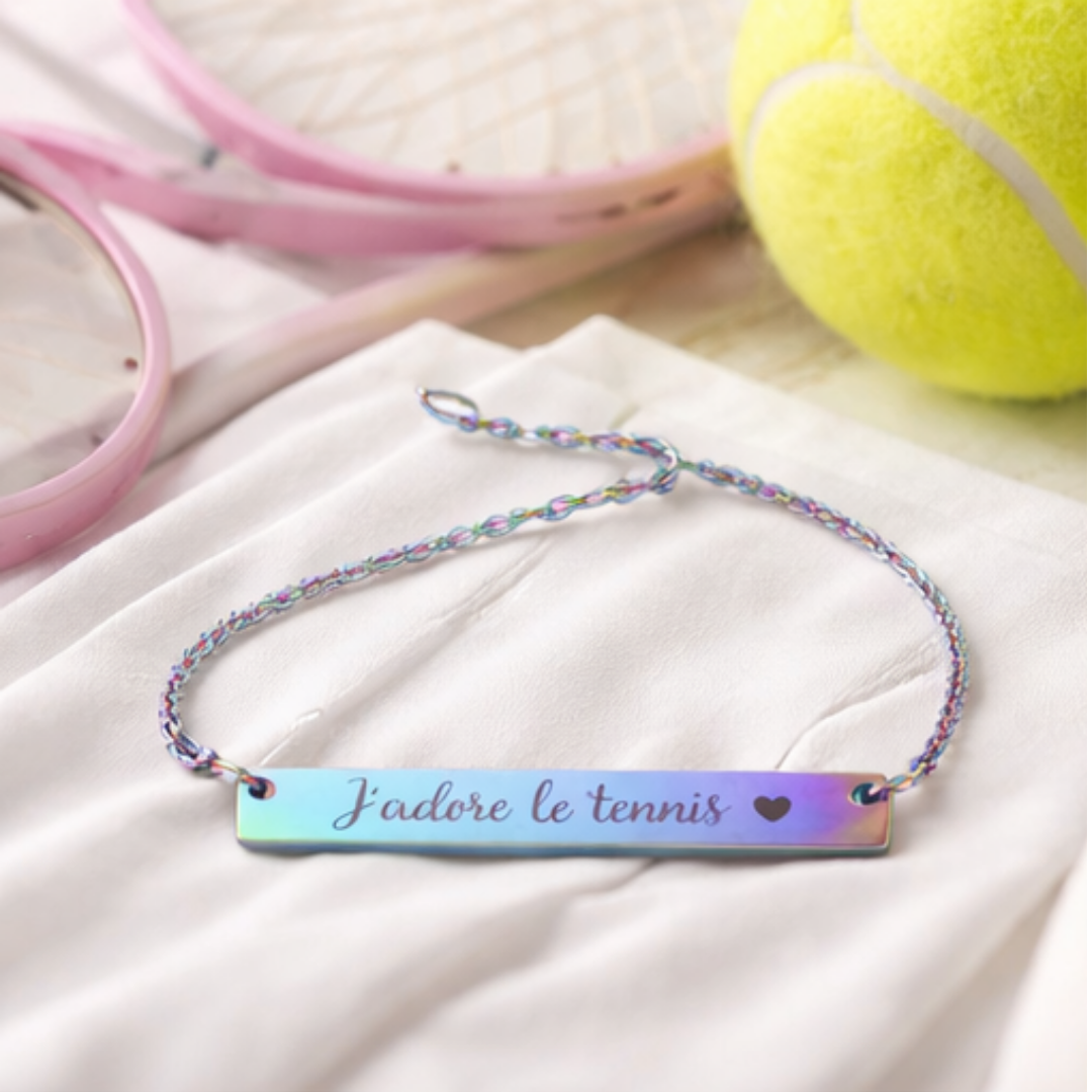 Engraved Horizontal Bar Necklace — J'adore le tennis/heart