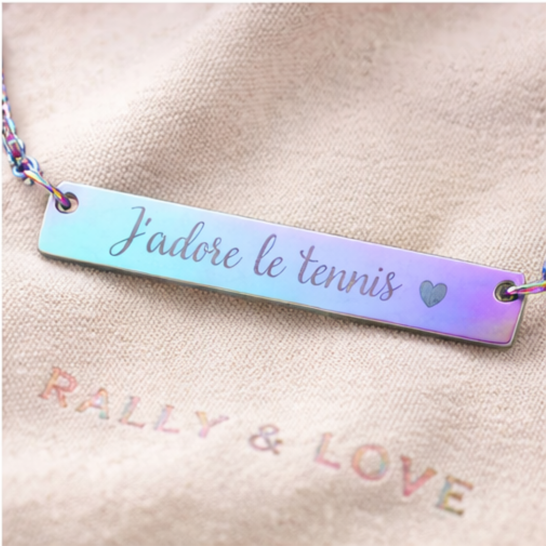 Engraved Horizontal Bar Necklace — J'adore le tennis/heart