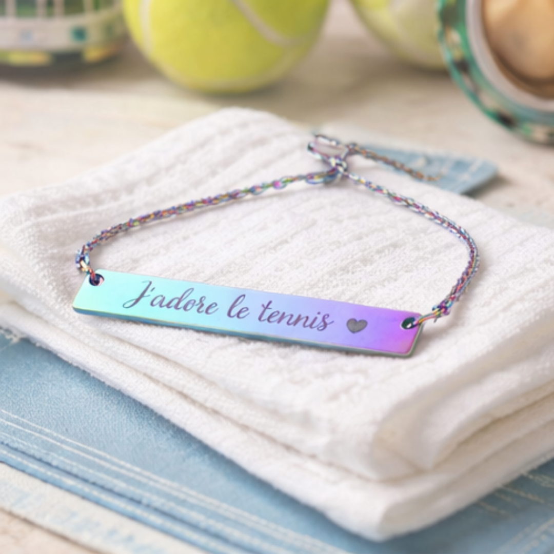 Engraved Horizontal Bar Necklace — J'adore le tennis/heart