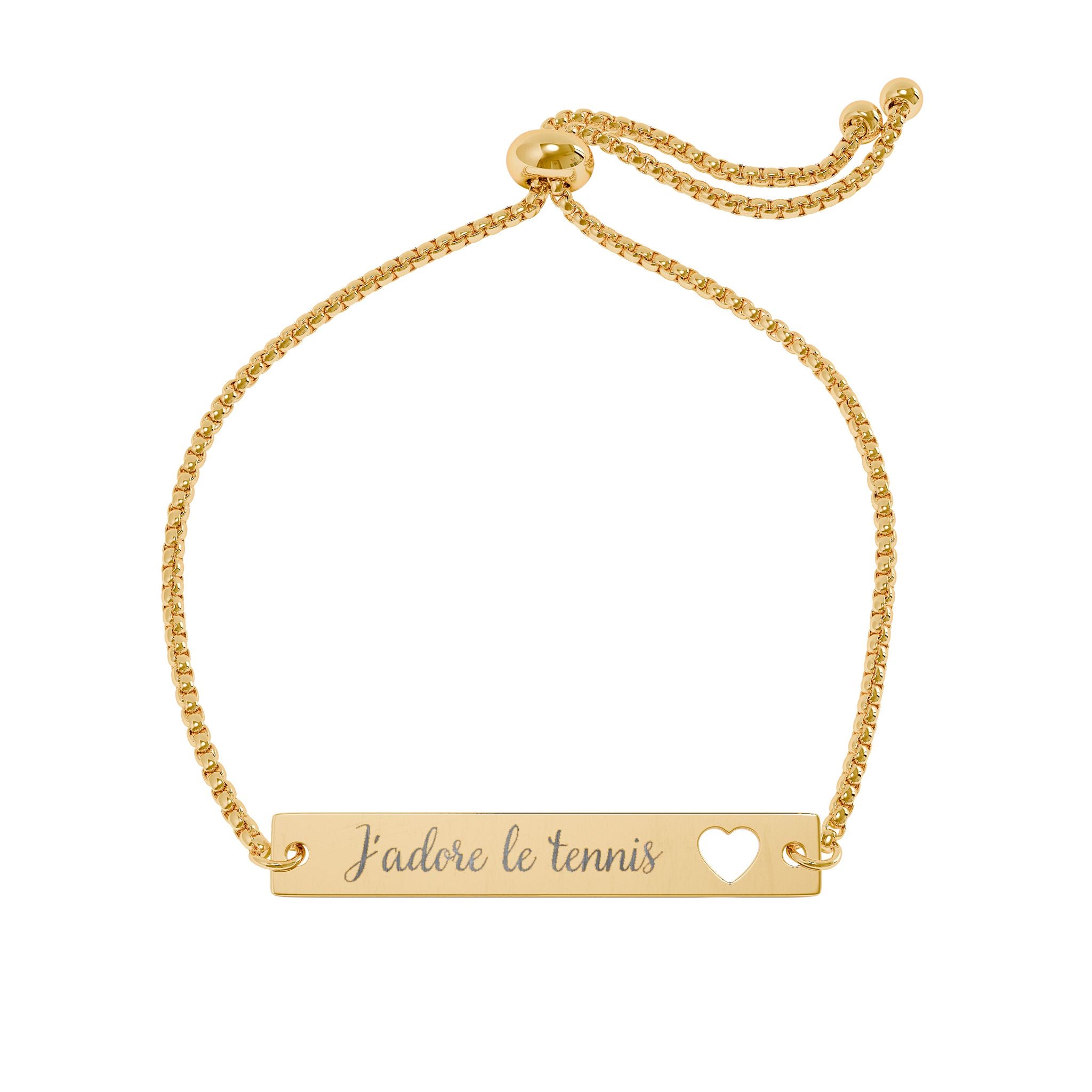 Heart Cutout Bar Bracelet Adjustable Engraved — J'adore le tennis