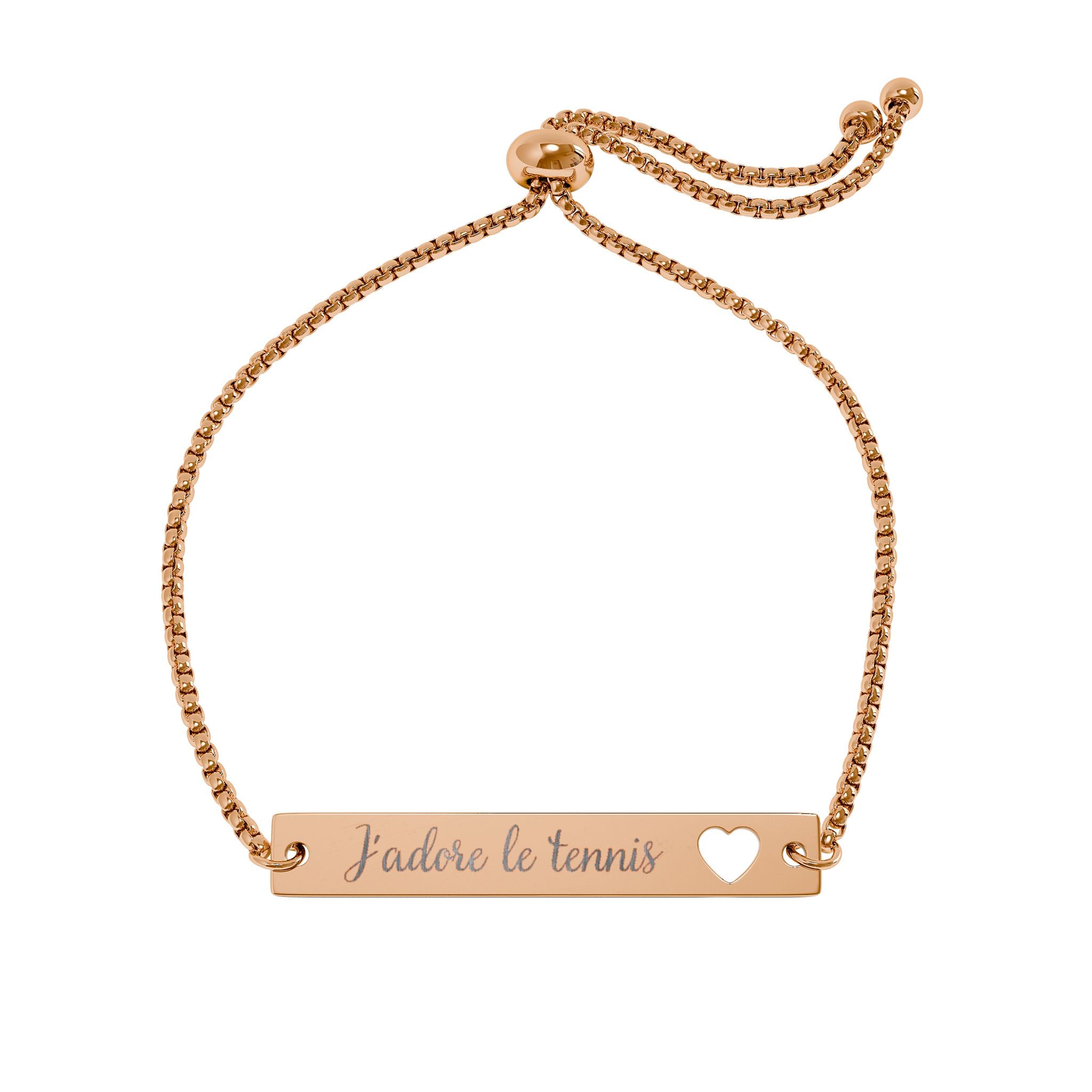 Heart Cutout Bar Bracelet Adjustable Engraved — J'adore le tennis