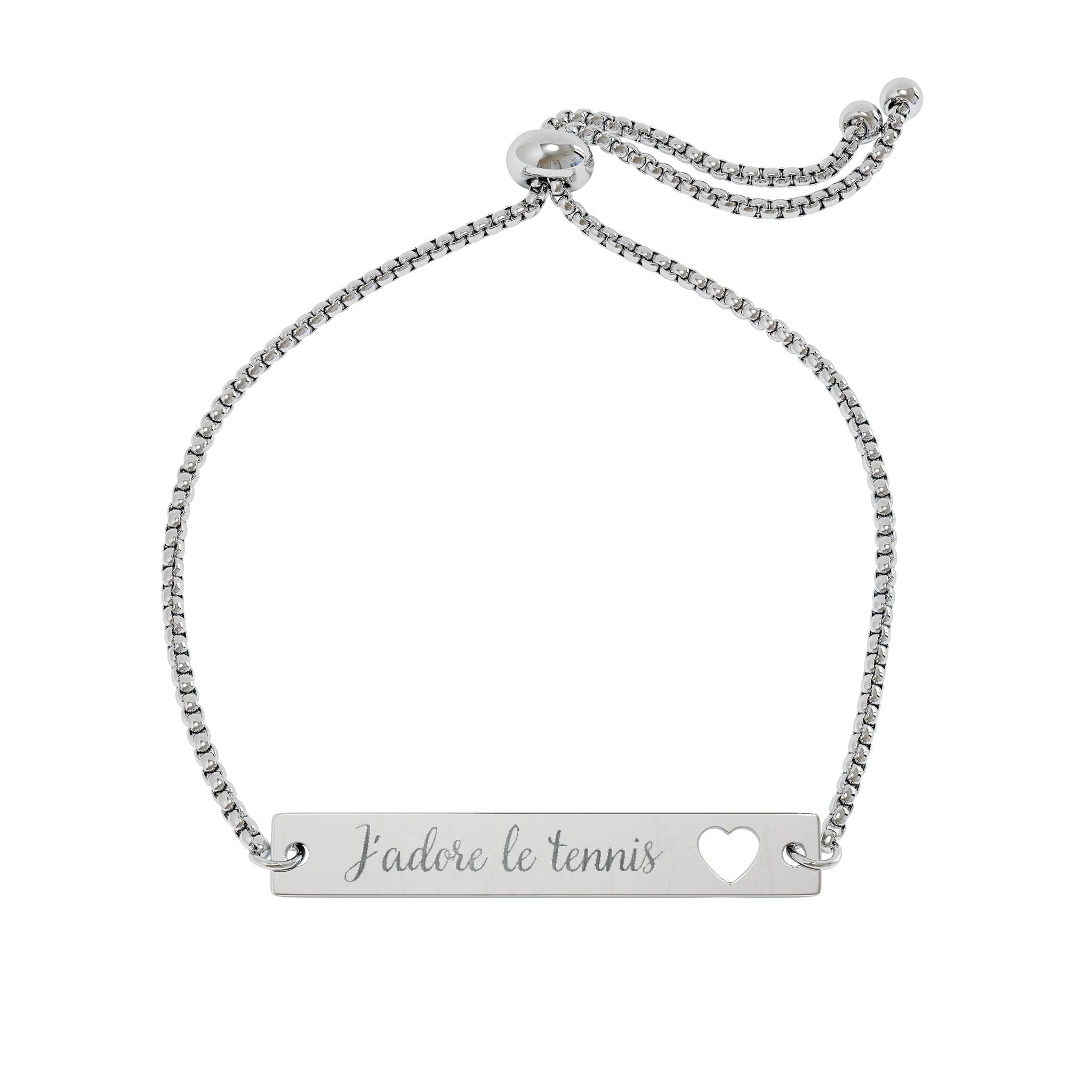 Heart Cutout Bar Bracelet Adjustable Engraved — J'adore le tennis