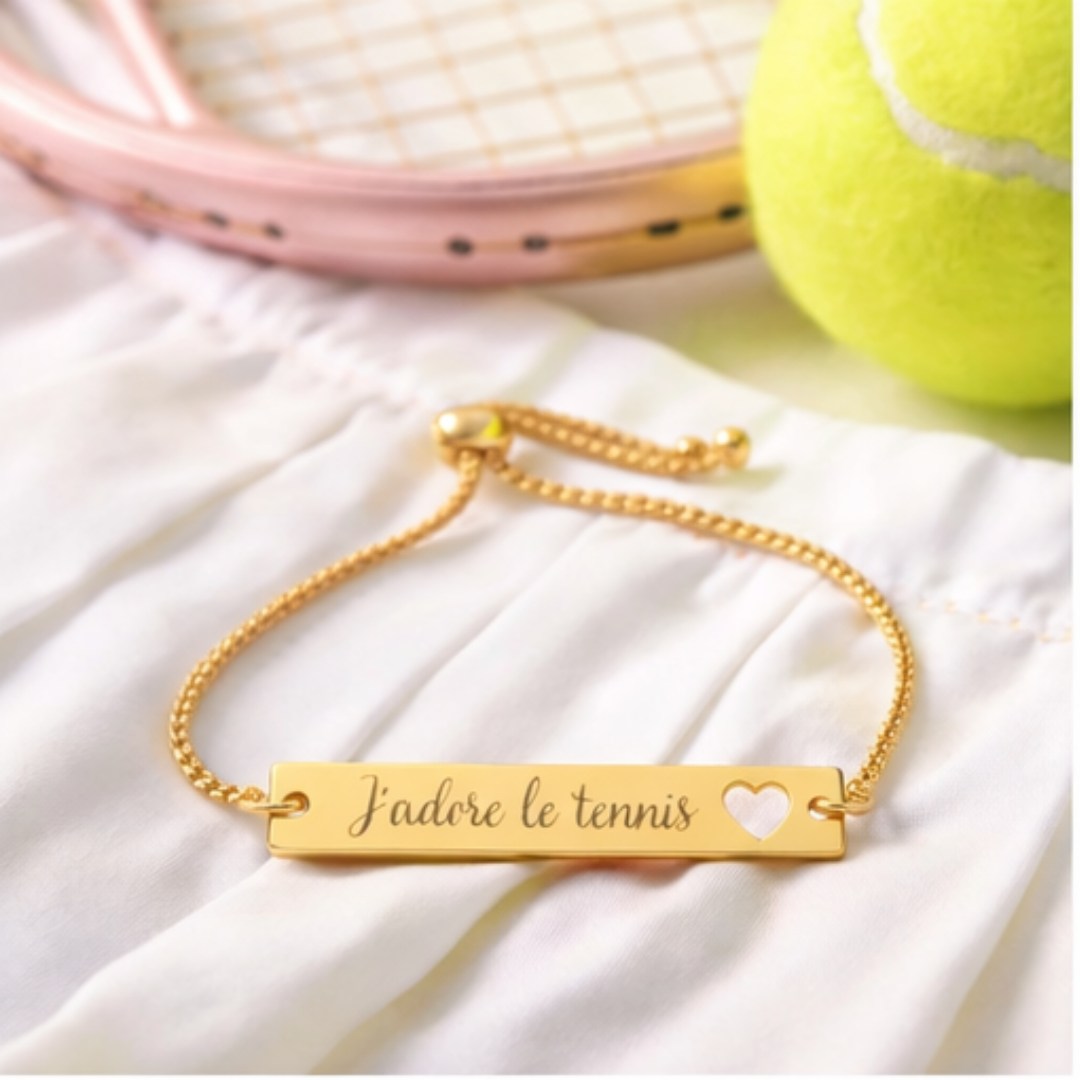 Heart Cutout Bar Bracelet Adjustable Engraved — J'adore le tennis