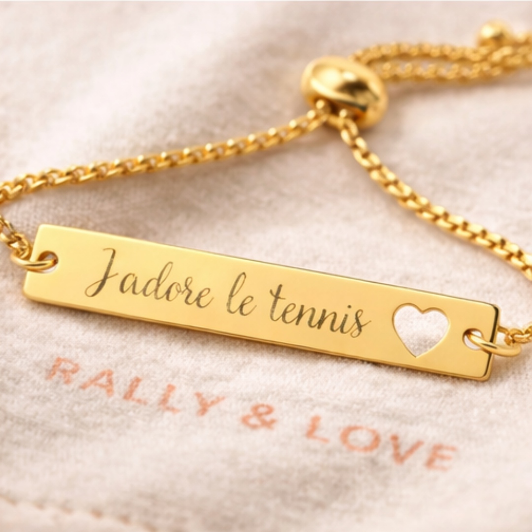 Heart Cutout Bar Bracelet Adjustable Engraved — J'adore le tennis