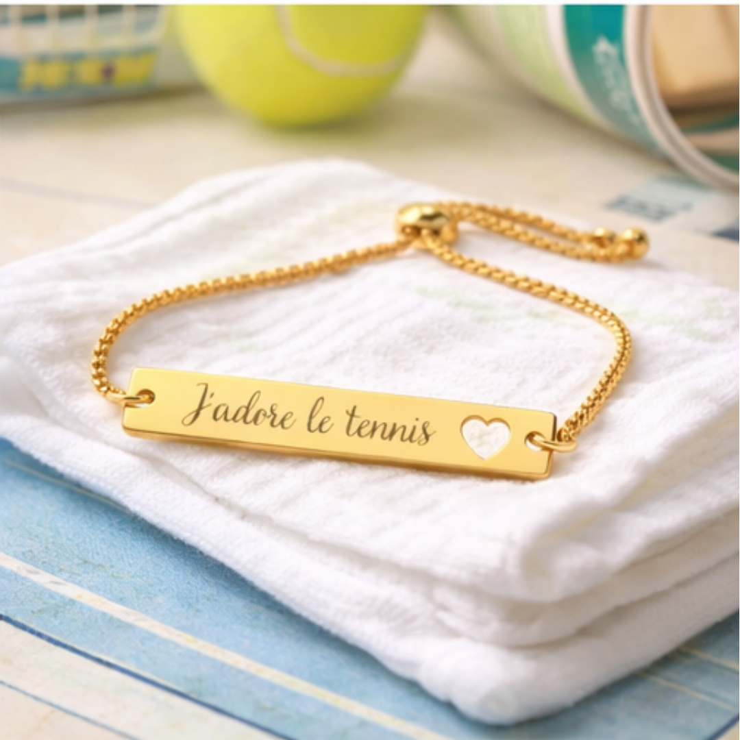 Heart Cutout Bar Bracelet Adjustable Engraved — J'adore le tennis