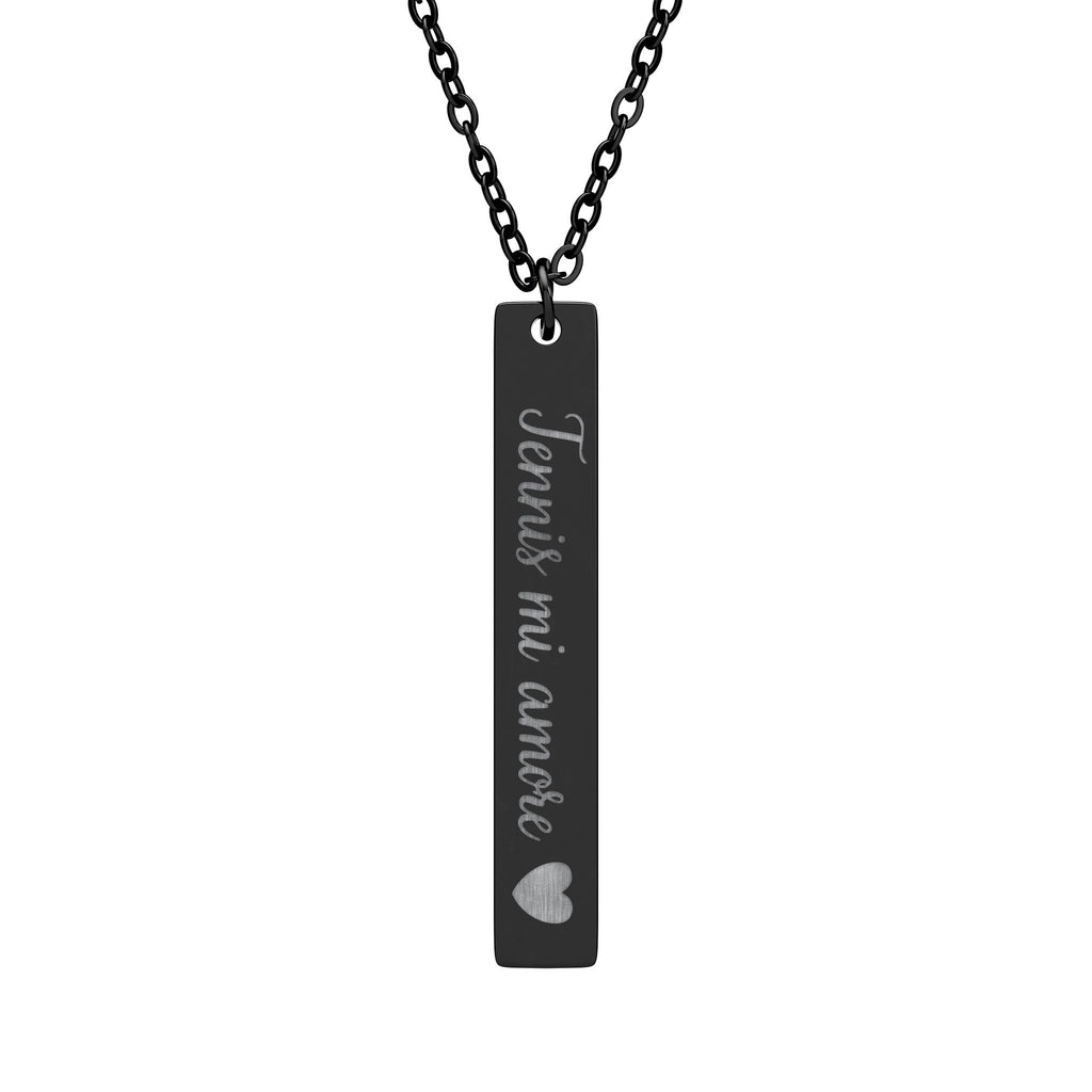 Engraved Vertical Bar Necklace — Tennis mi amore/heart