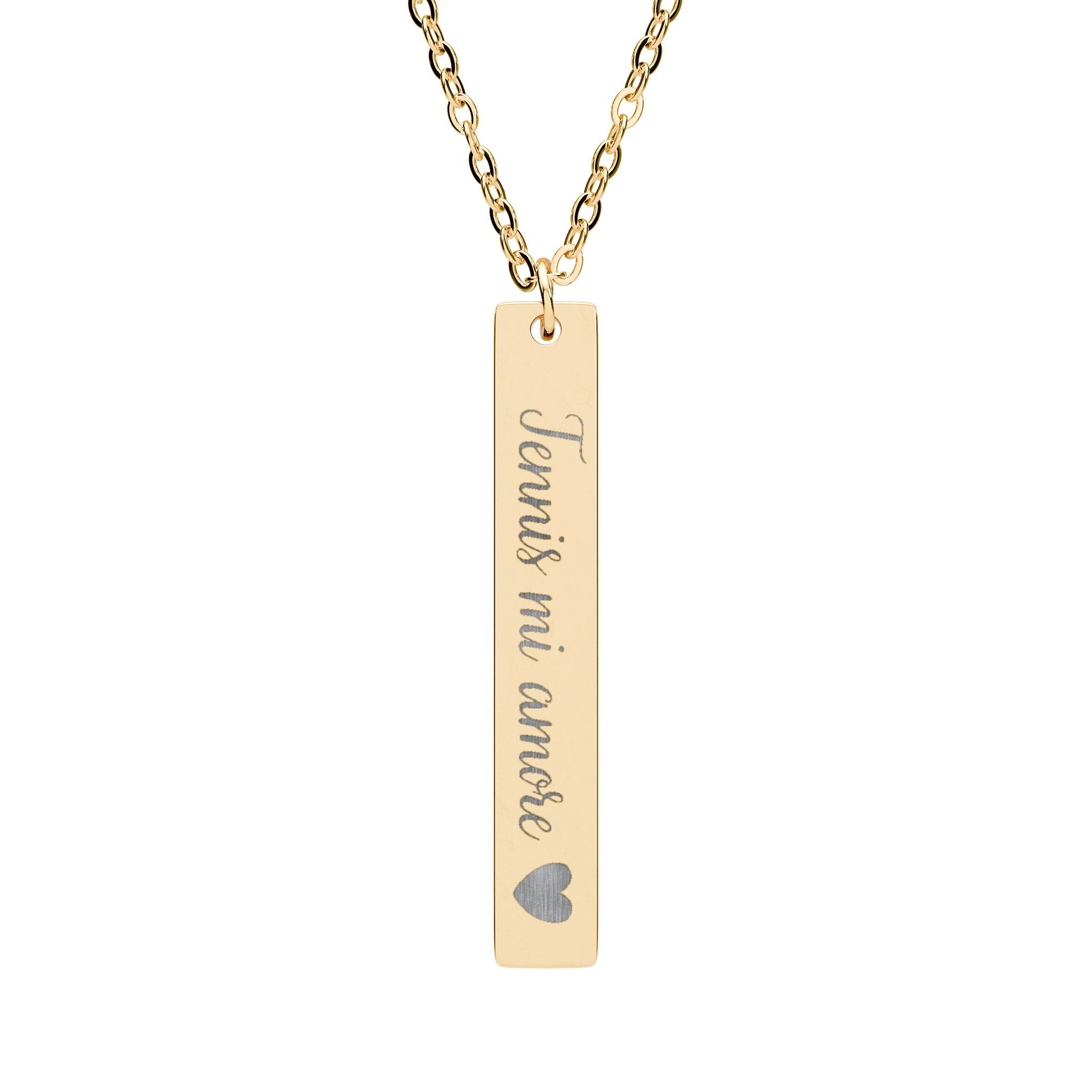 Engraved Vertical Bar Necklace — Tennis mi amore/heart