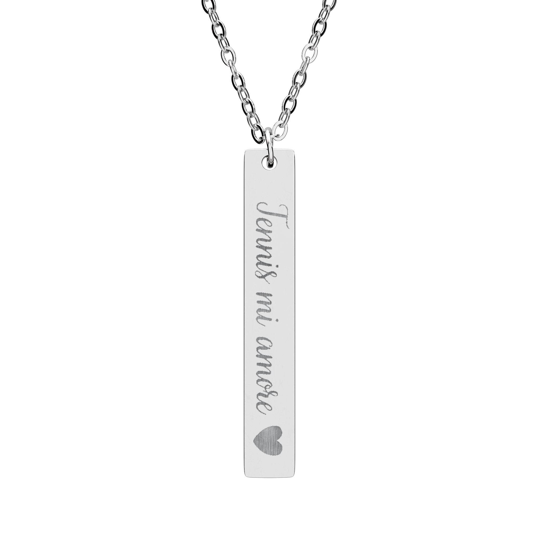 Engraved Vertical Bar Necklace — Tennis mi amore/heart
