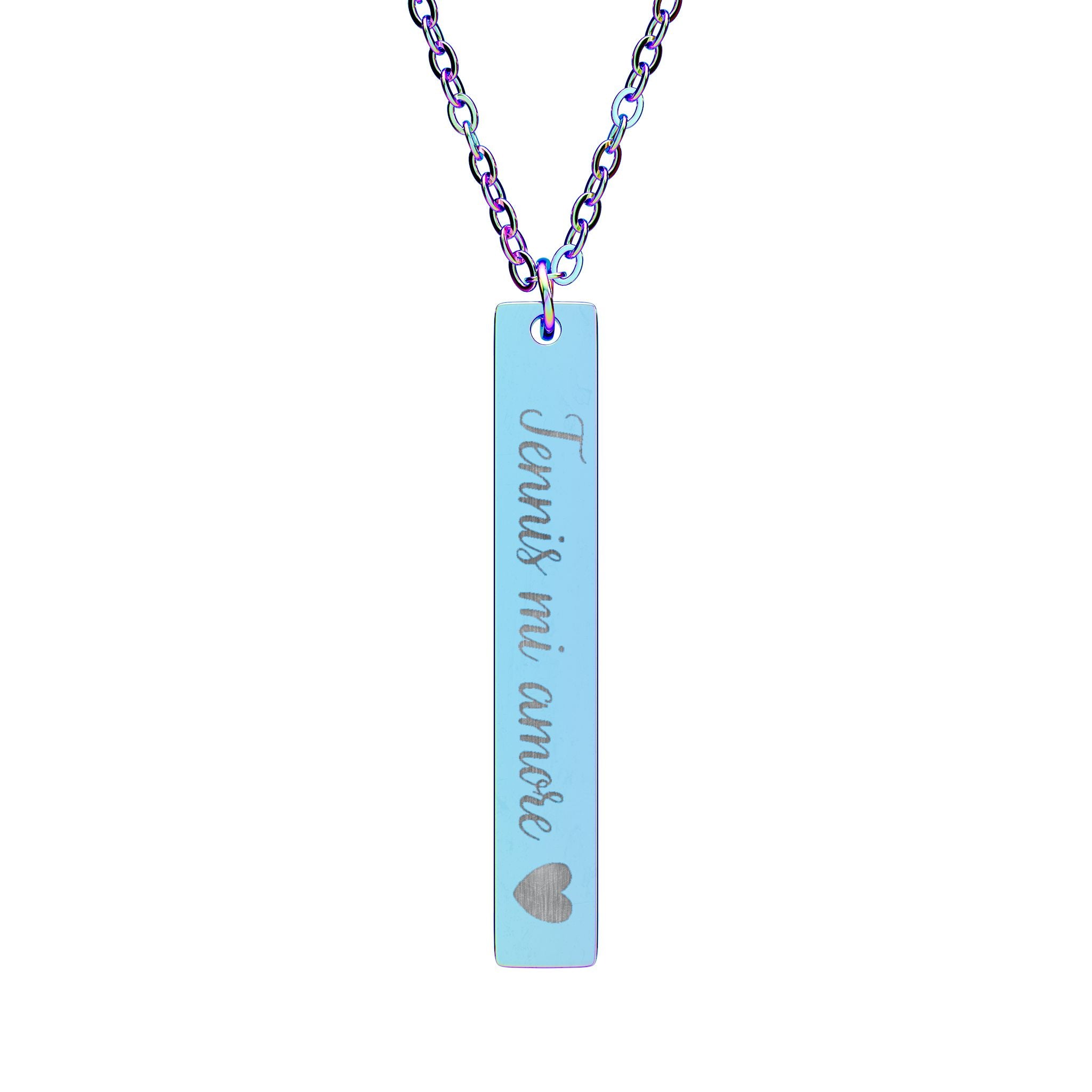 Engraved Vertical Bar Necklace — Tennis mi amore/heart