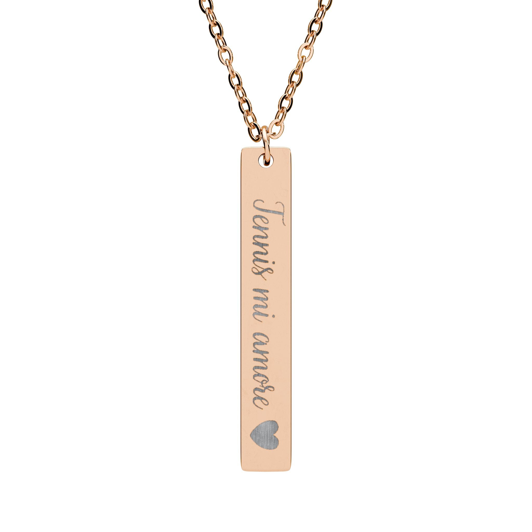 Engraved Vertical Bar Necklace — Tennis mi amore/heart