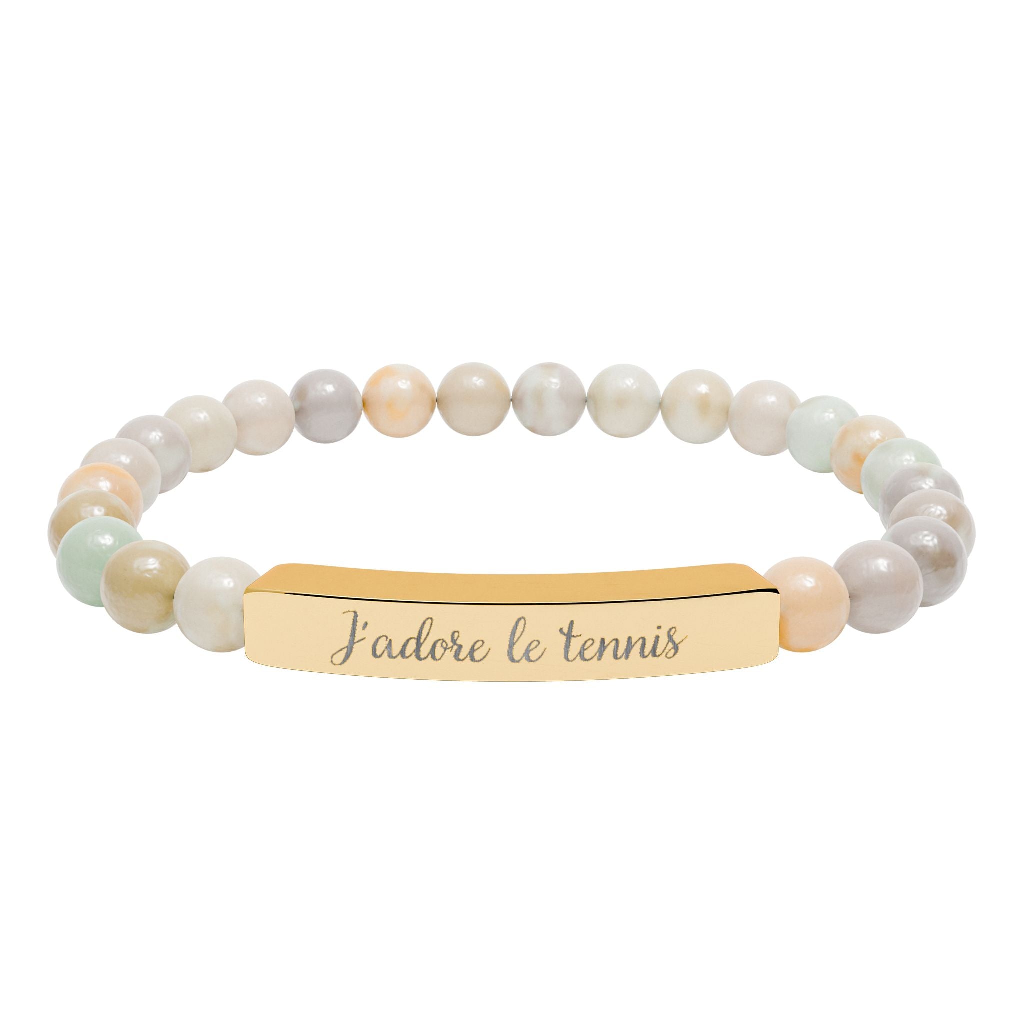 Engraved Natural Stone Bar Bracelet — J'adore le tennis/Stretch Beaded