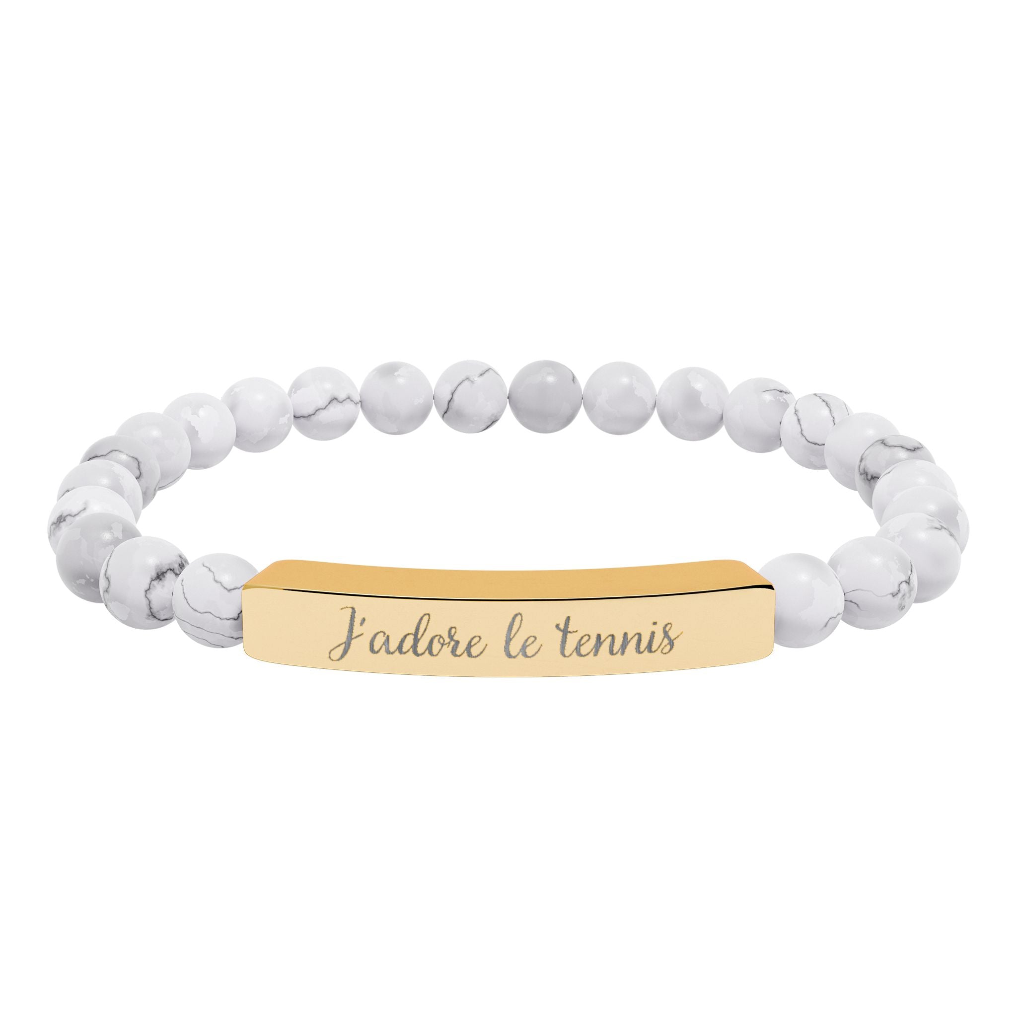 Engraved Natural Stone Bar Bracelet — J'adore le tennis/Stretch Beaded