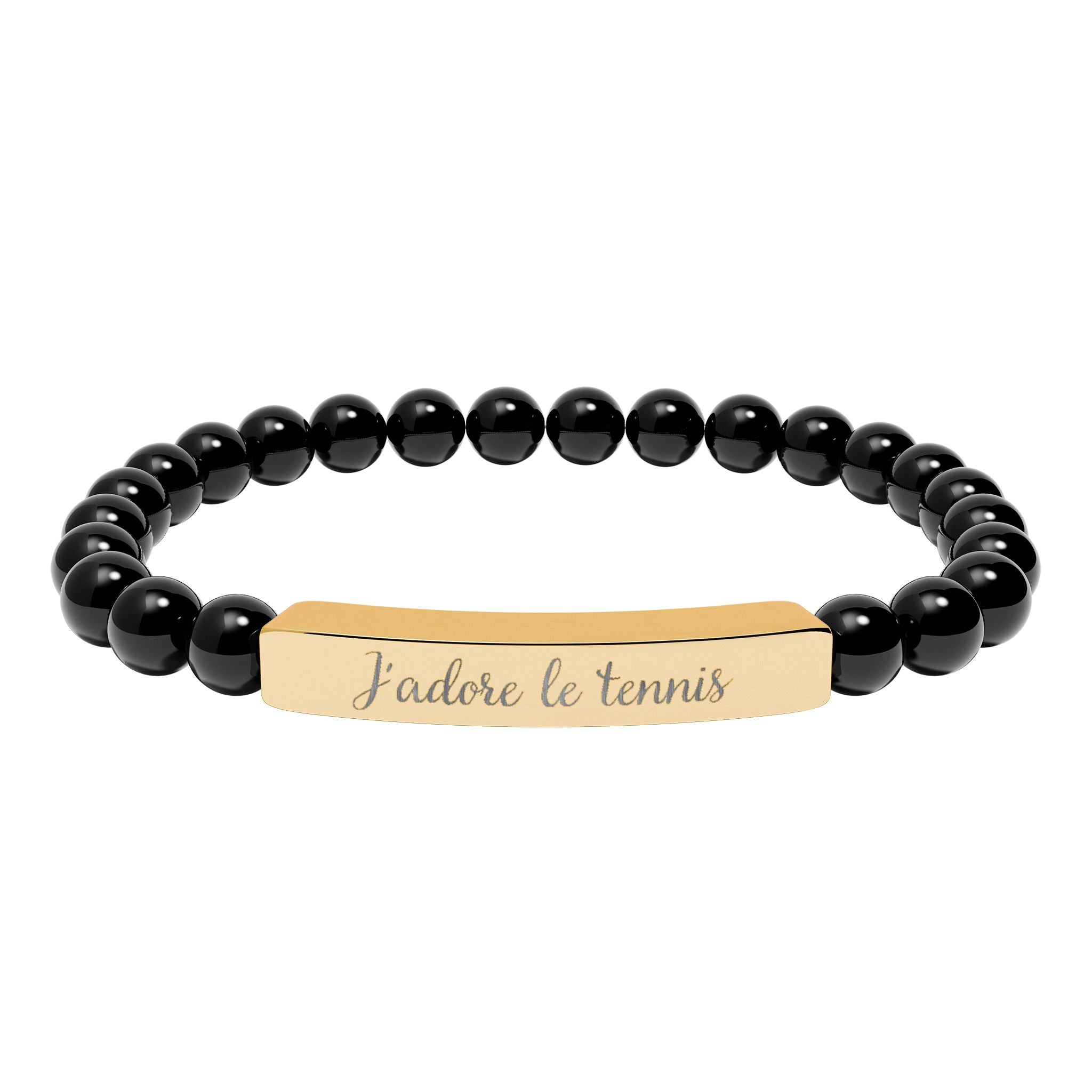 Engraved Natural Stone Bar Bracelet — J'adore le tennis/Stretch Beaded
