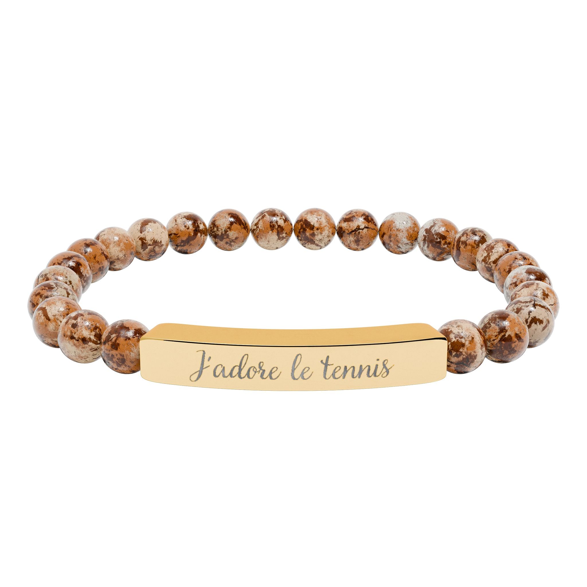 Engraved Natural Stone Bar Bracelet — J'adore le tennis/Stretch Beaded