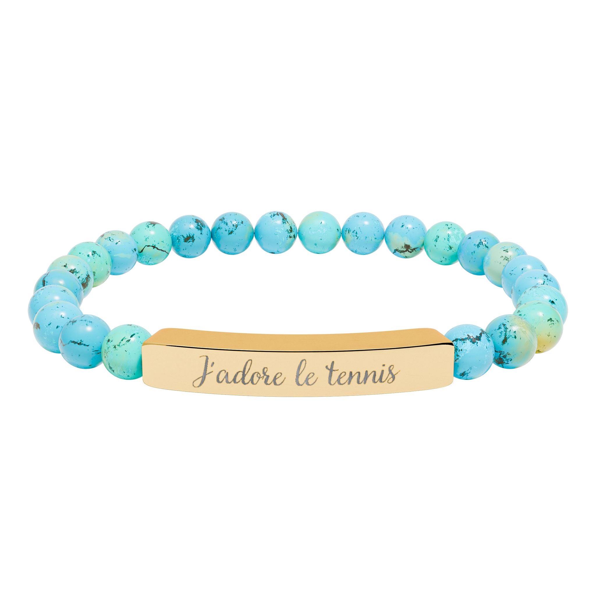 Engraved Natural Stone Bar Bracelet — J'adore le tennis/Stretch Beaded