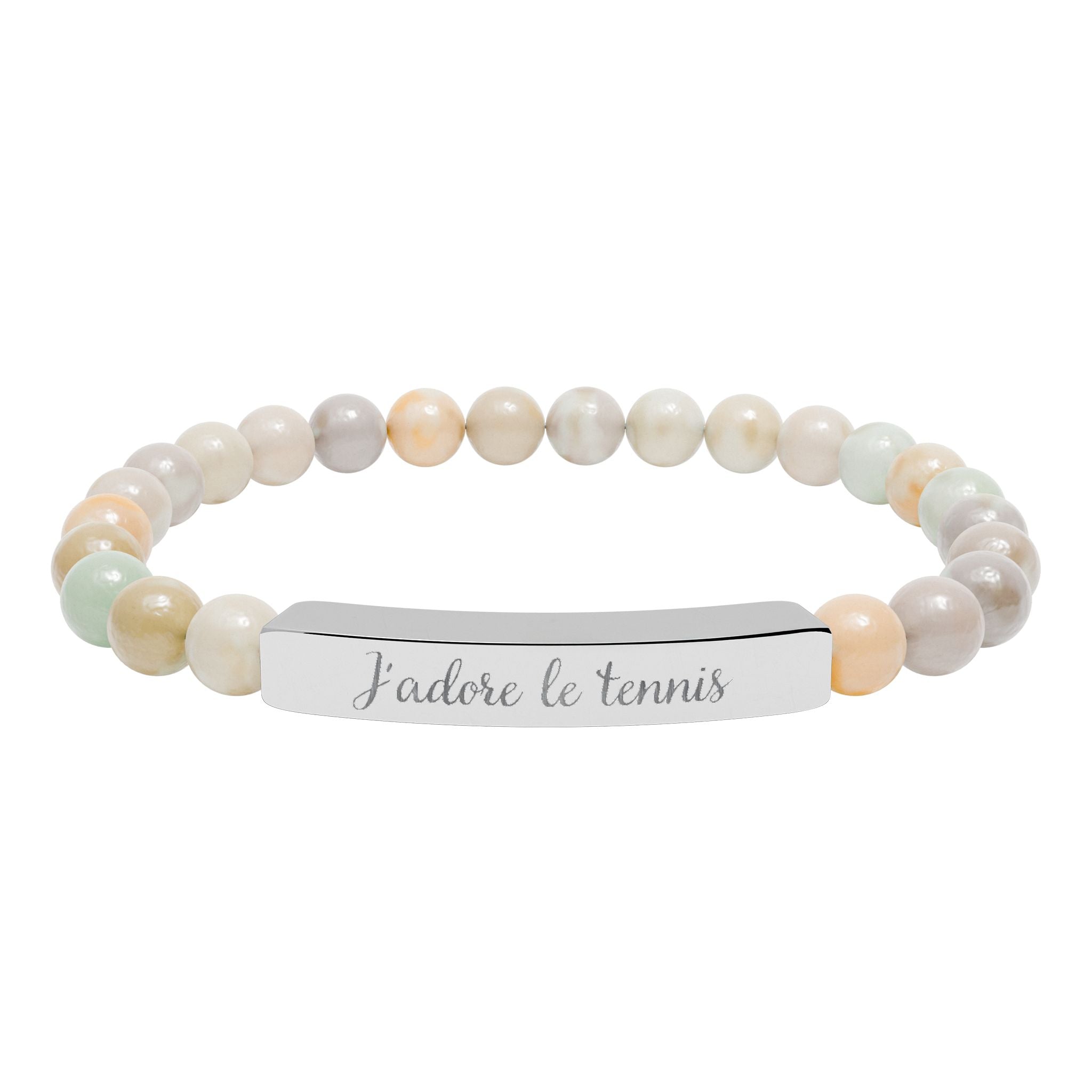 Engraved Natural Stone Bar Bracelet — J'adore le tennis/Stretch Beaded
