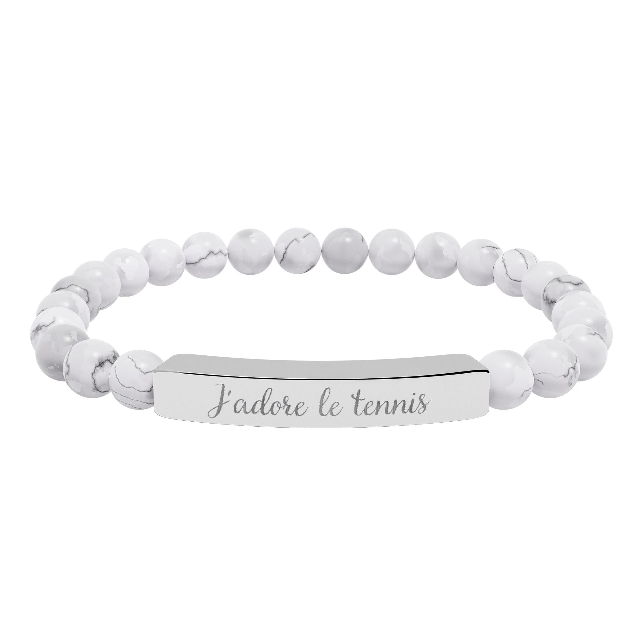 Engraved Natural Stone Bar Bracelet — J'adore le tennis/Stretch Beaded