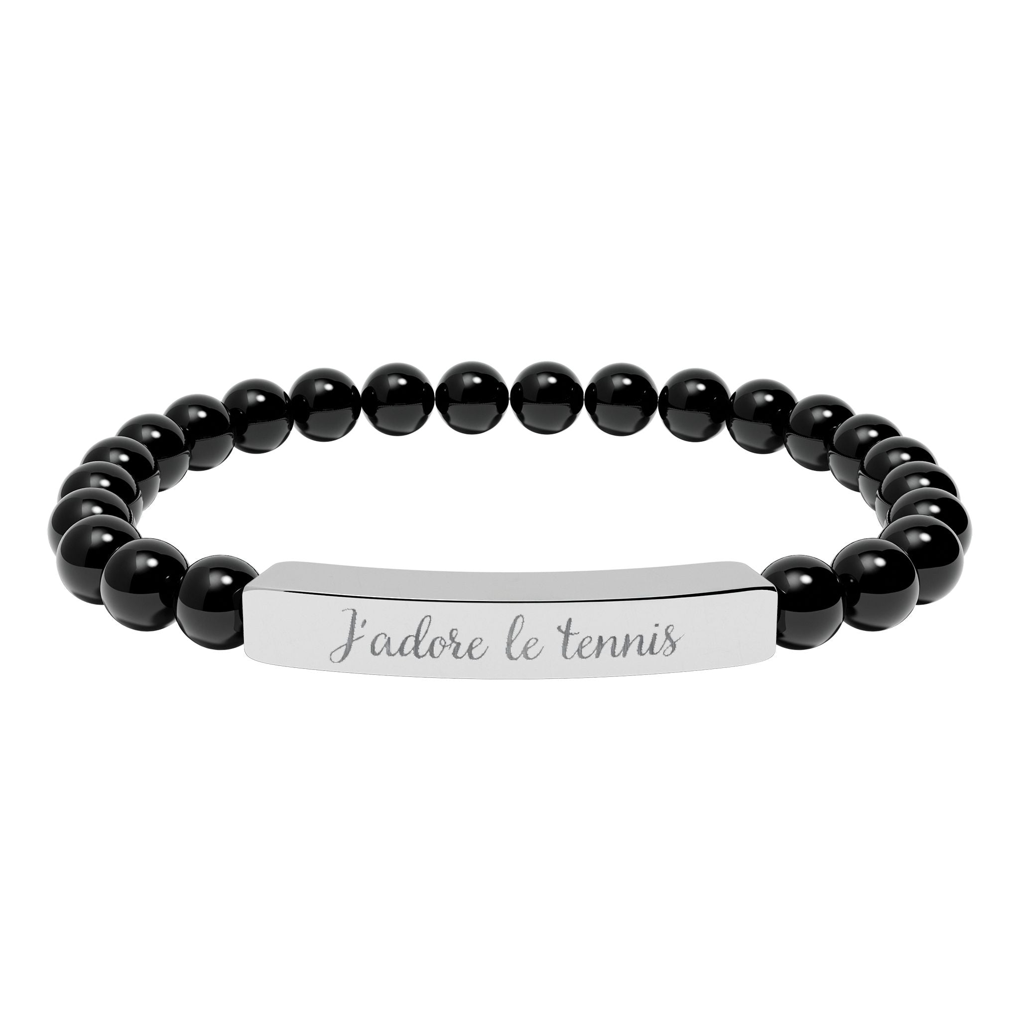 Engraved Natural Stone Bar Bracelet — J'adore le tennis/Stretch Beaded