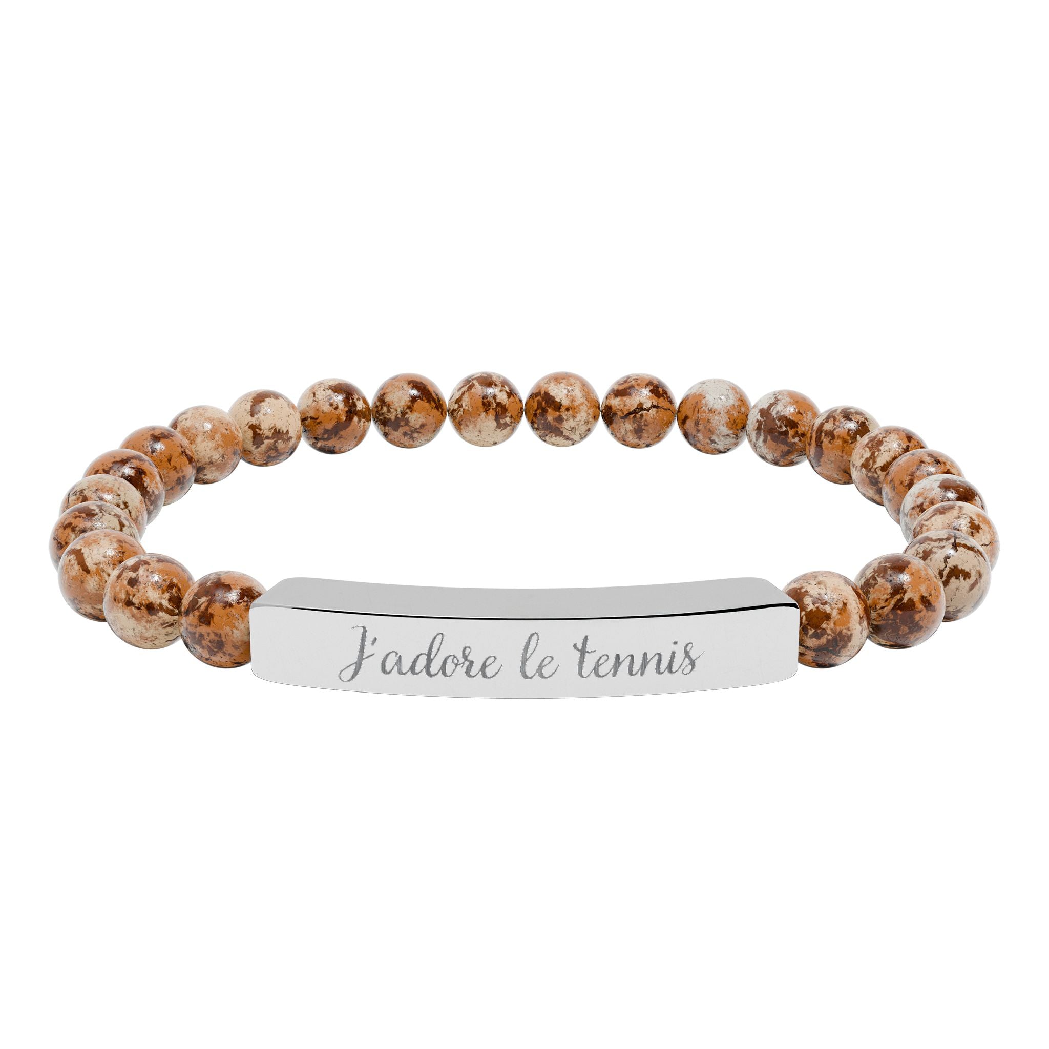 Engraved Natural Stone Bar Bracelet — J'adore le tennis/Stretch Beaded