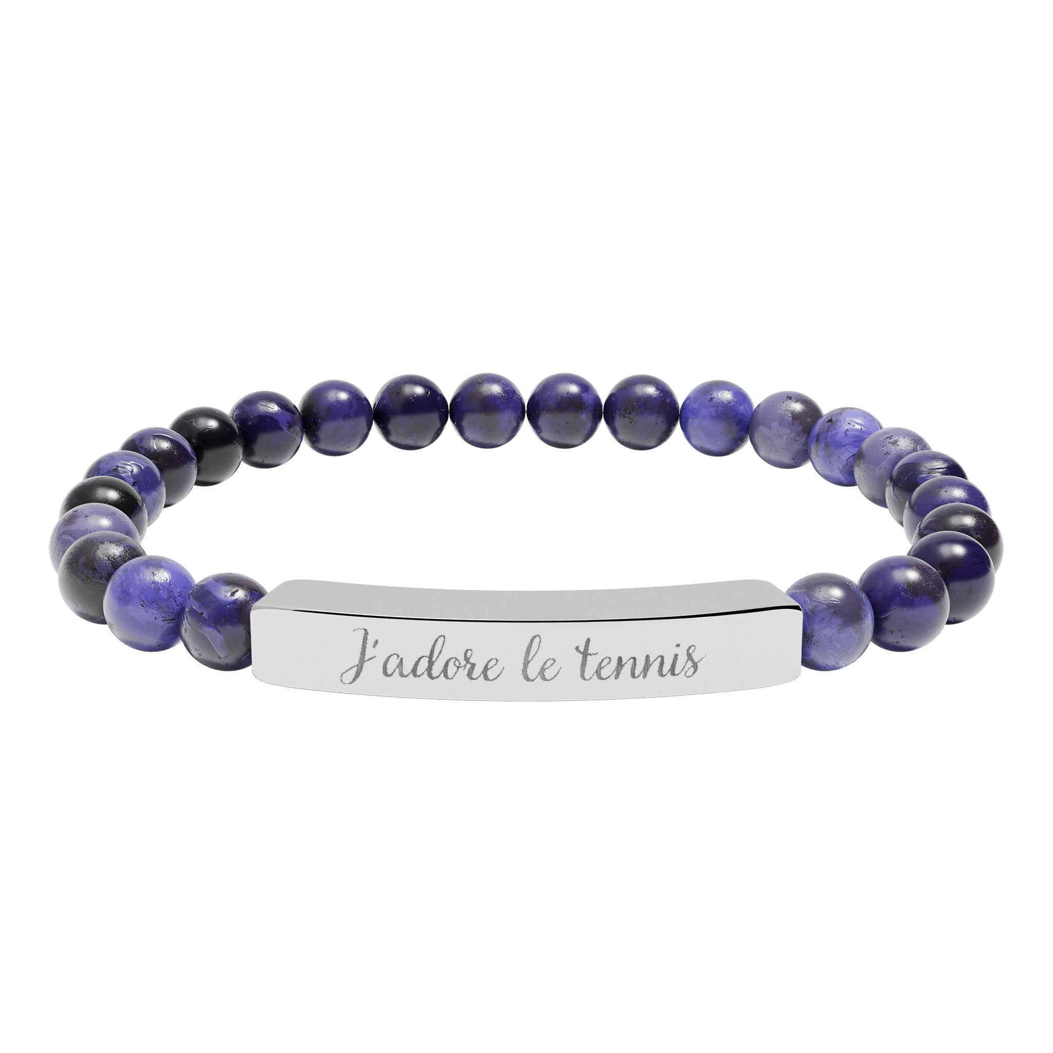 Engraved Natural Stone Bar Bracelet — J'adore le tennis/Stretch Beaded