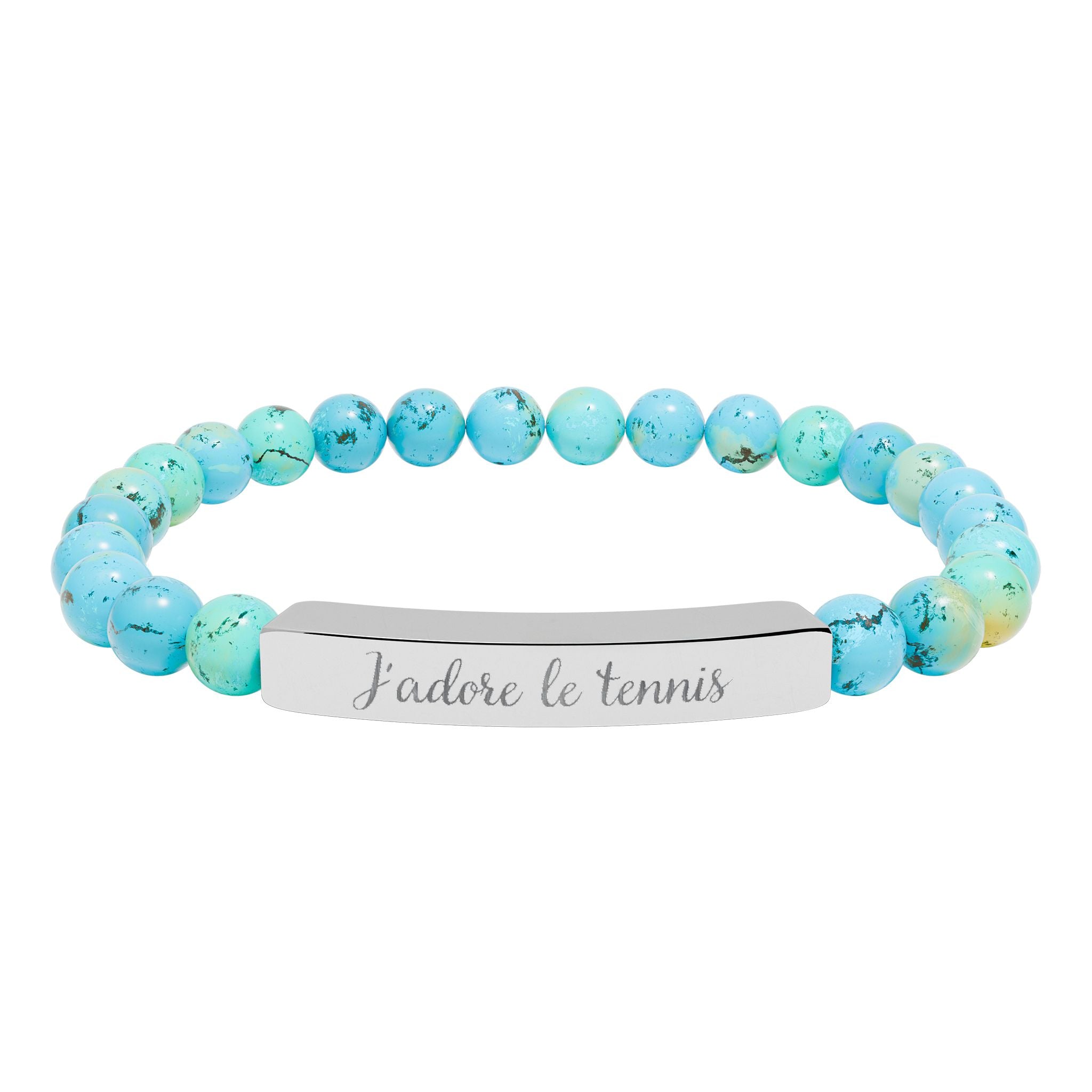 Engraved Natural Stone Bar Bracelet — J'adore le tennis/Stretch Beaded