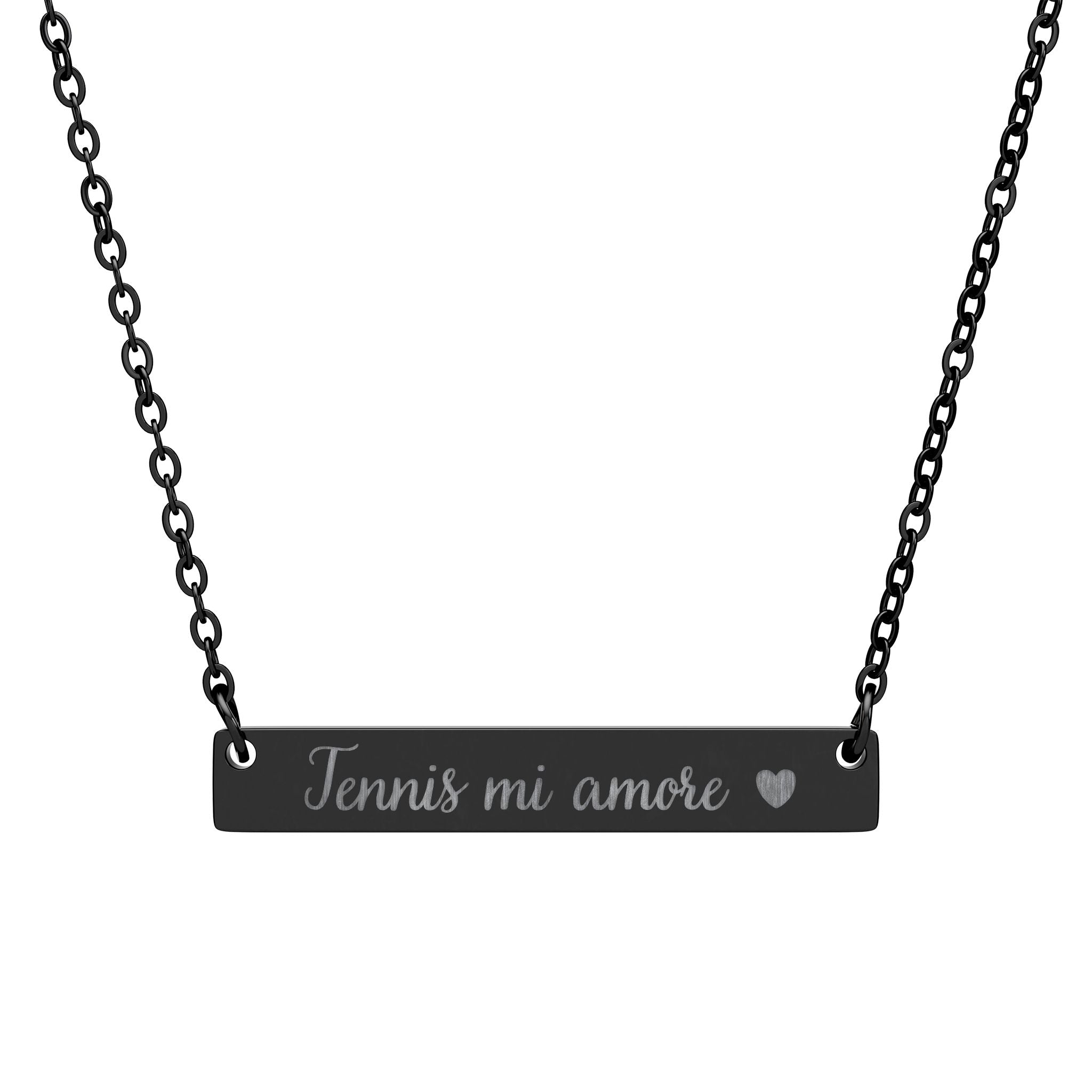 Engraved Horizontal Bar Necklace Pendent — Tennis mi amore/Heart