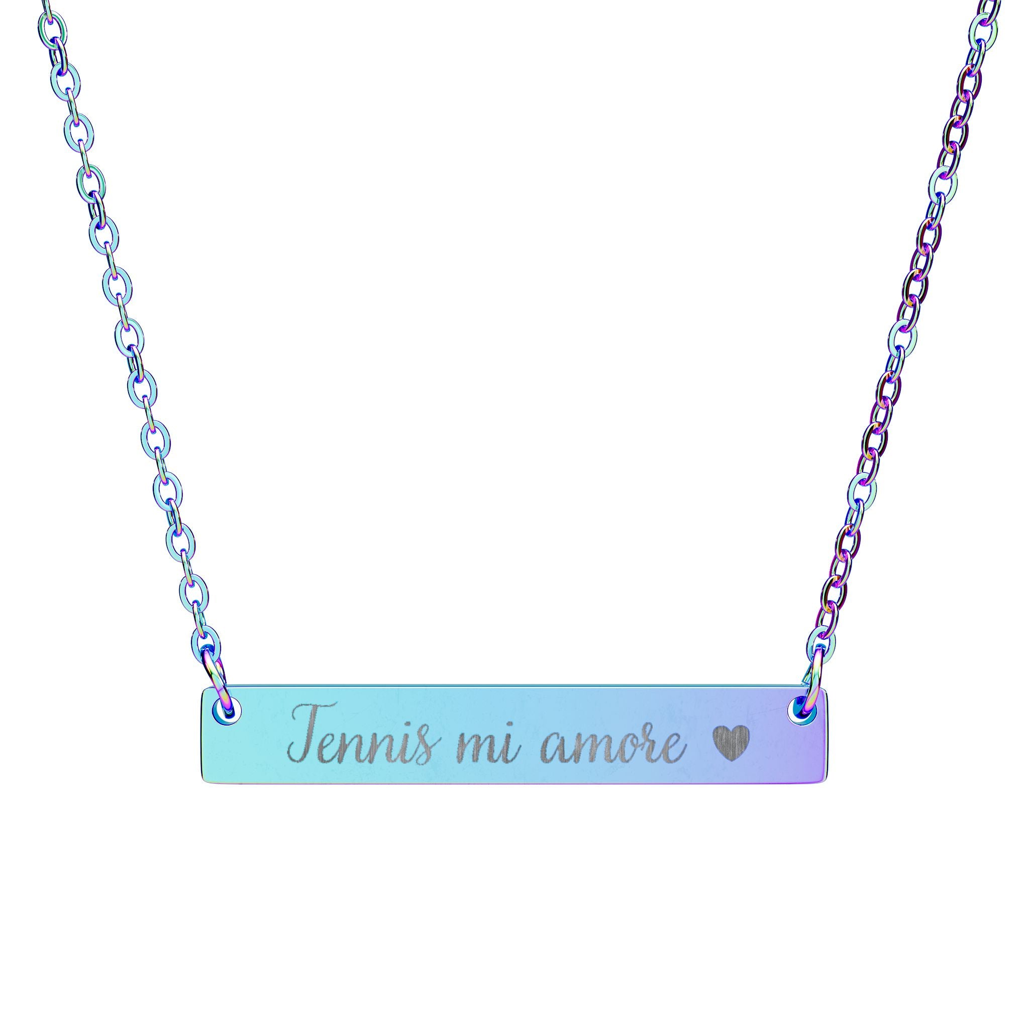 Engraved Horizontal Bar Necklace Pendent — Tennis mi amore/Heart