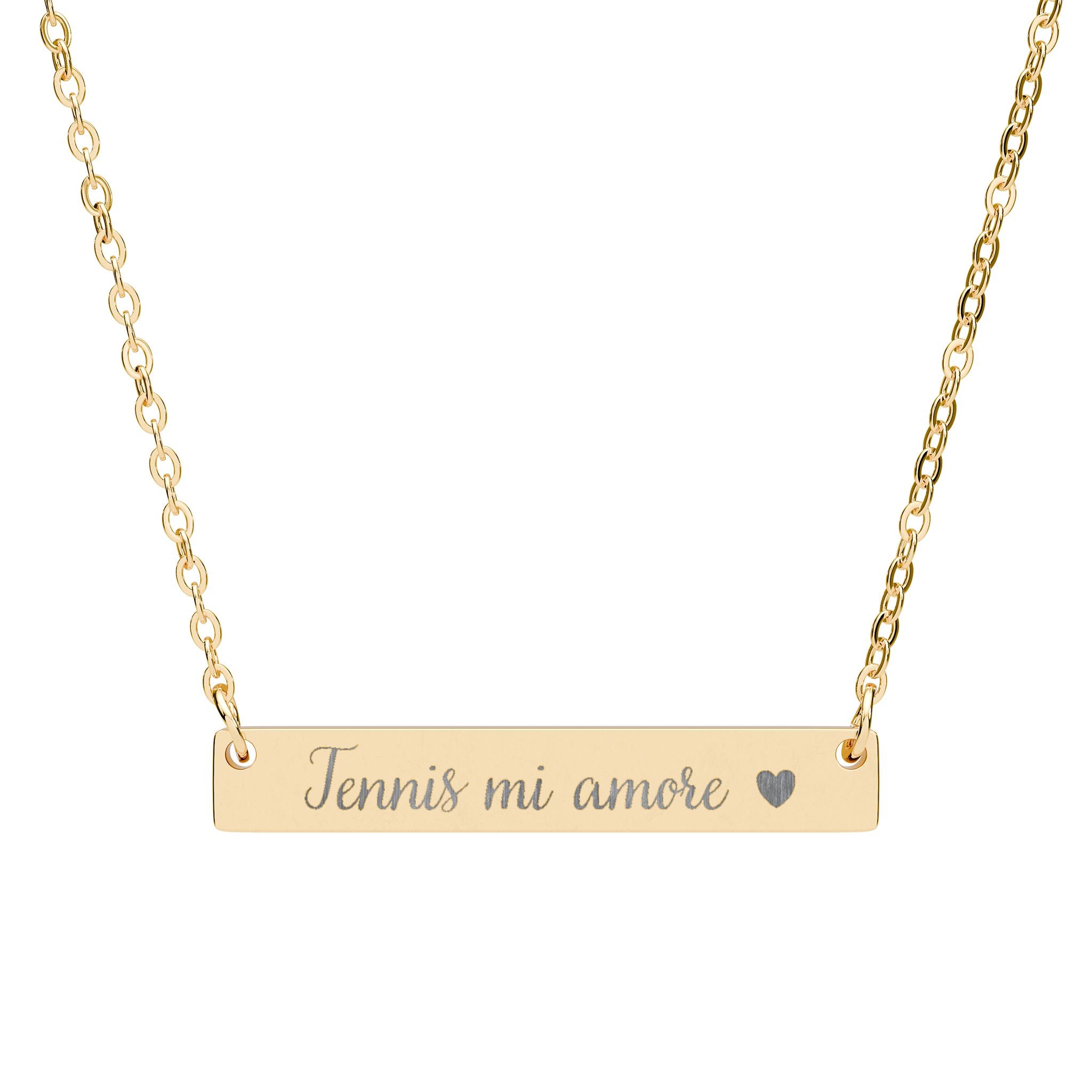 Engraved Horizontal Bar Necklace Pendent — Tennis mi amore/Heart