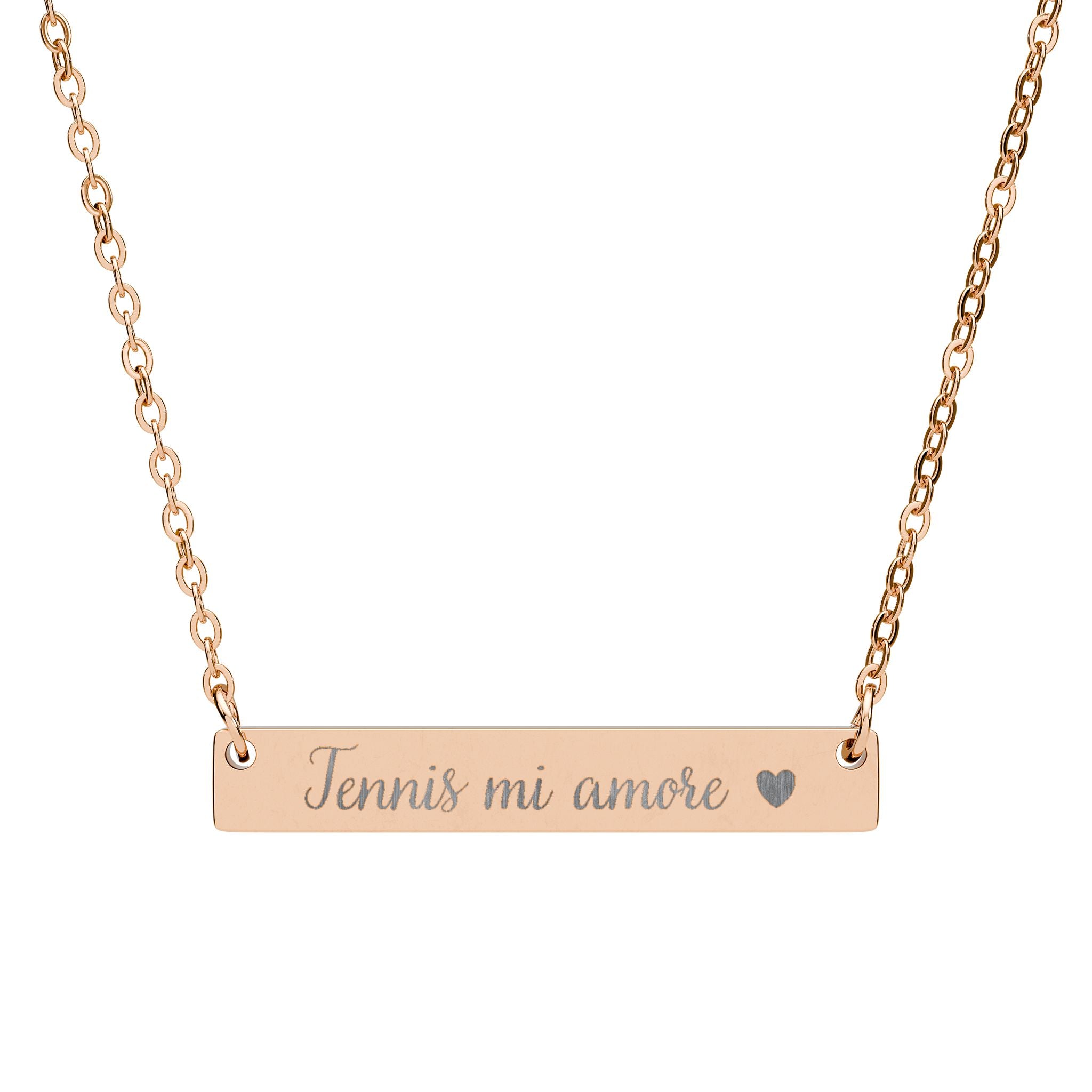 Engraved Horizontal Bar Necklace Pendent — Tennis mi amore/Heart