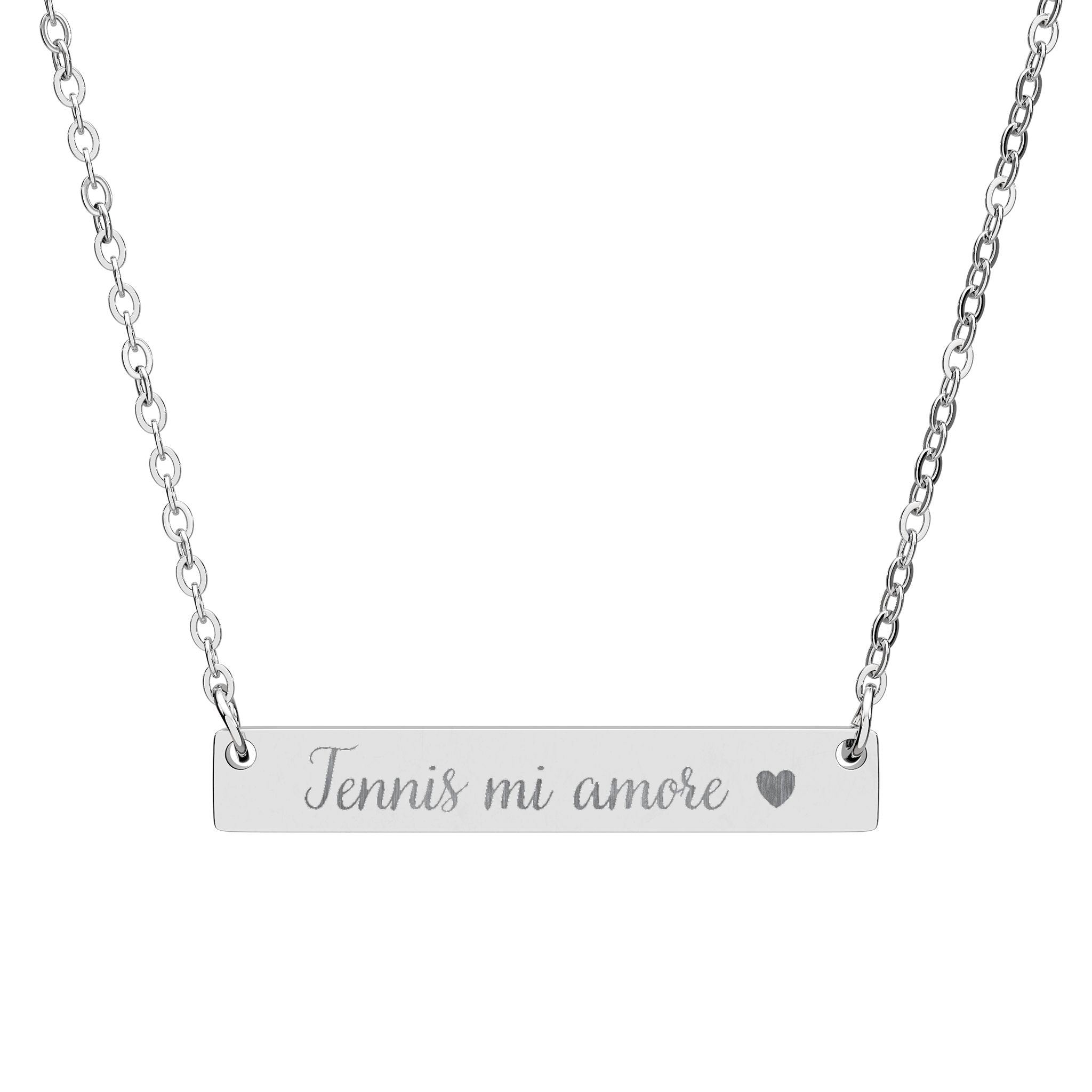 Engraved Horizontal Bar Necklace Pendent — Tennis mi amore/Heart