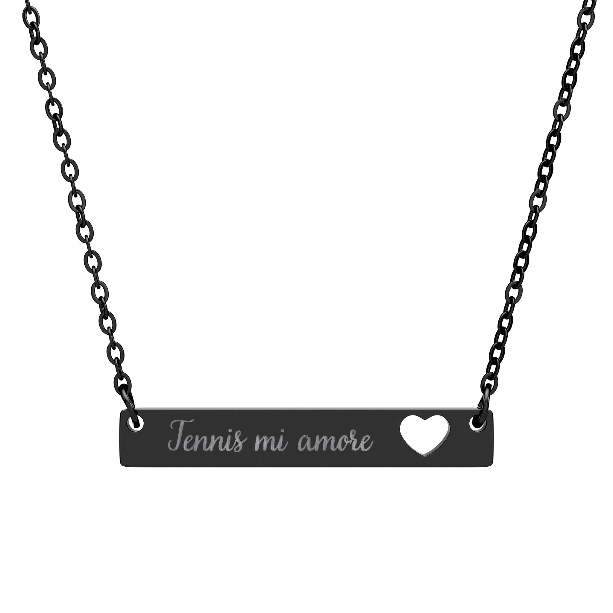Engraved Cutout Heart Bar Necklace — Tennis mi amore/heart cutout