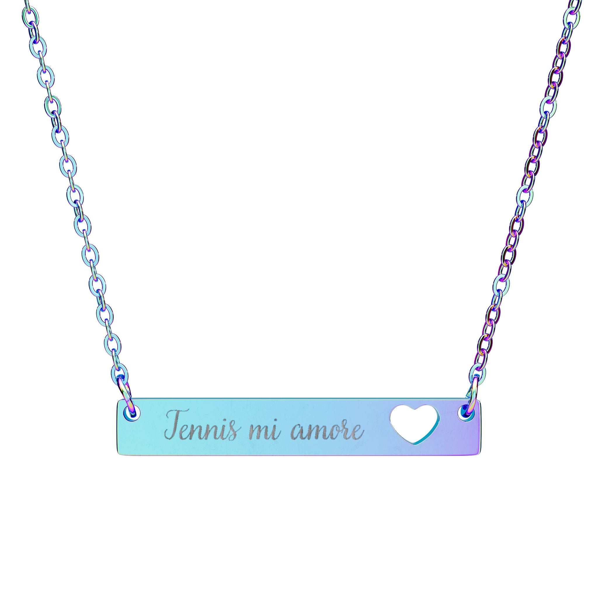 Engraved Cutout Heart Bar Necklace — Tennis mi amore/heart cutout