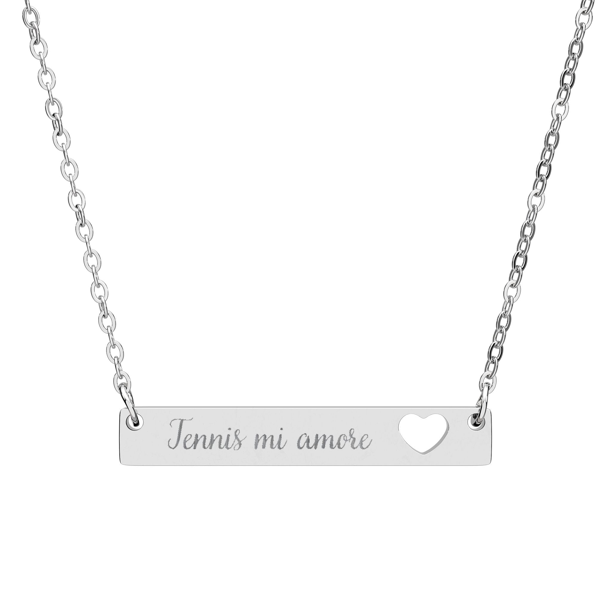 Engraved Cutout Heart Bar Necklace — Tennis mi amore/heart cutout