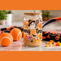 Halloween Tennis Sipper Glass, 16oz — 'Tennis-or-Treat' Cute Ghosts & Candy Corn