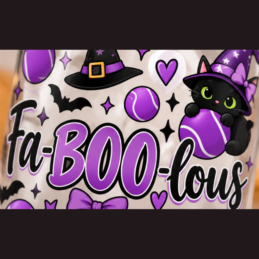 Halloween Cat Sipper Glass 16 oz - 'Fa-Boo-Lous' Cat Witchy Drink Jar