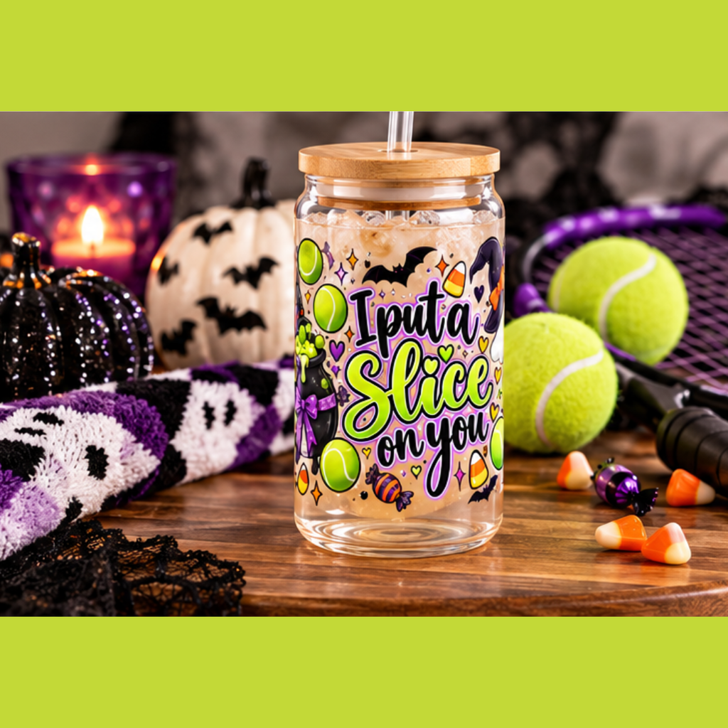 Halloween Tennis Sipper Glass  16oz — Halloween 'I Put a Slice on You' Witch Cauldron Design
